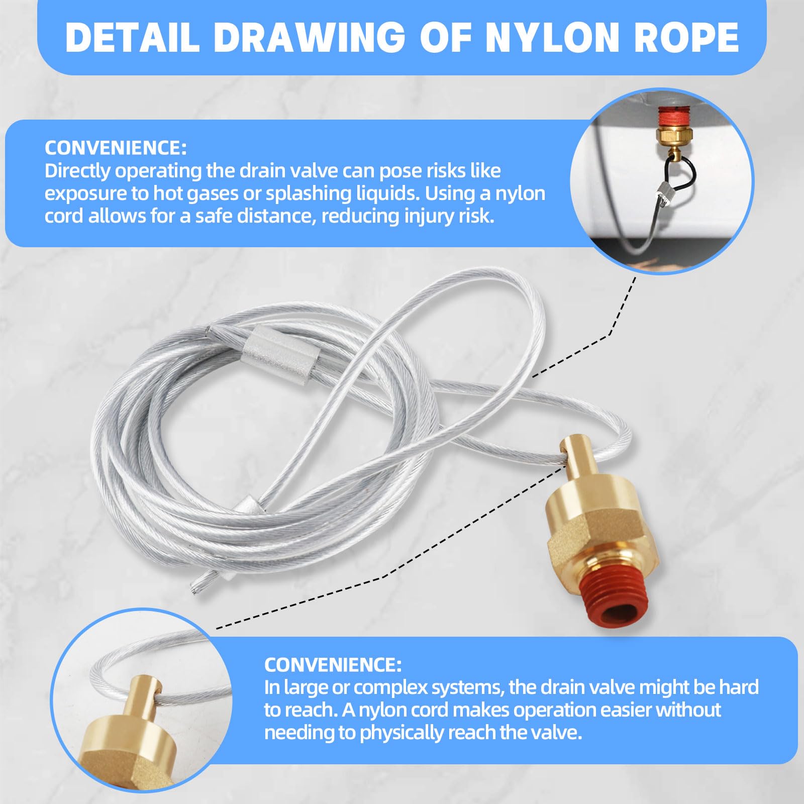 Dazakoot 1/4    Air Compressor Drain Valve With 60    Cable, Air Tank Drain Valve Plug For Semi Truck, Trailer (Replaces Haldex