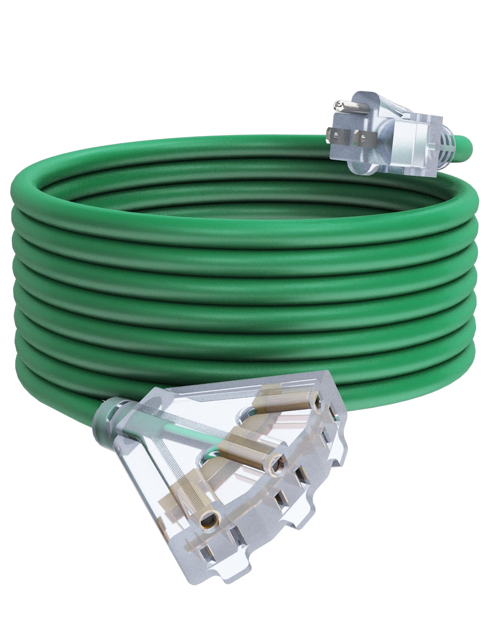 25Ft 12/3 Outdoor Extension Cord With 3 Outlets, Heavy Duty 12 Gauge 3 Prong Extension Cord Waterproof With Lighted End, 15A 12A