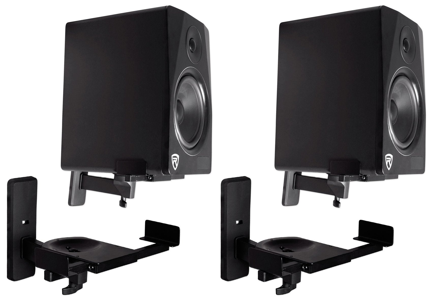 Pair Rockville Rhsb8 Wall Mount Swivel Speaker Brackets For Home Theater Bookshelf Or Studio Monitors, Black