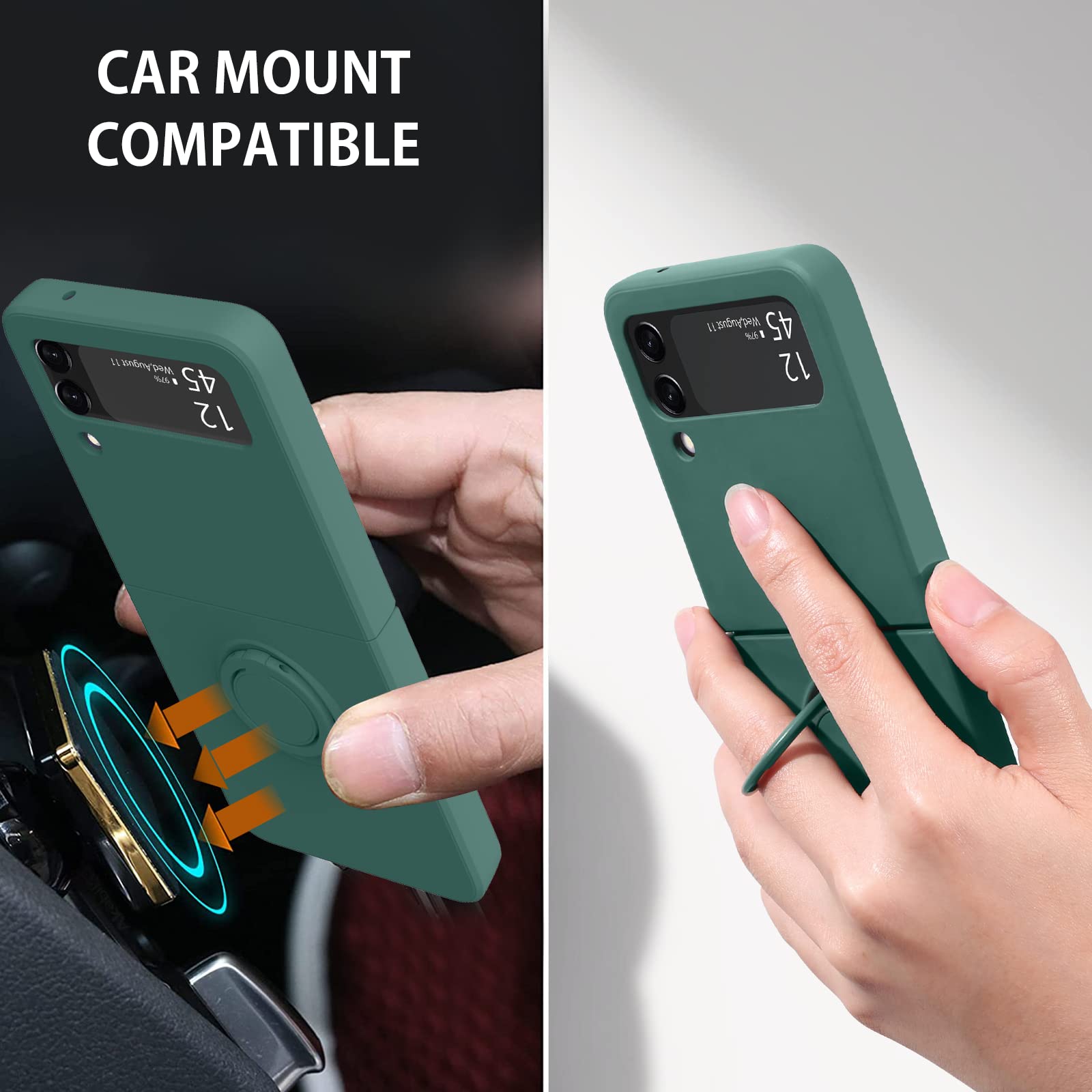 Duedue For Samsung Galaxy Z Flip 3 5G Case Liquid Silicone Soft Gel Rubber Slim Cover With Ring Kickstand Shockproof Full Body P