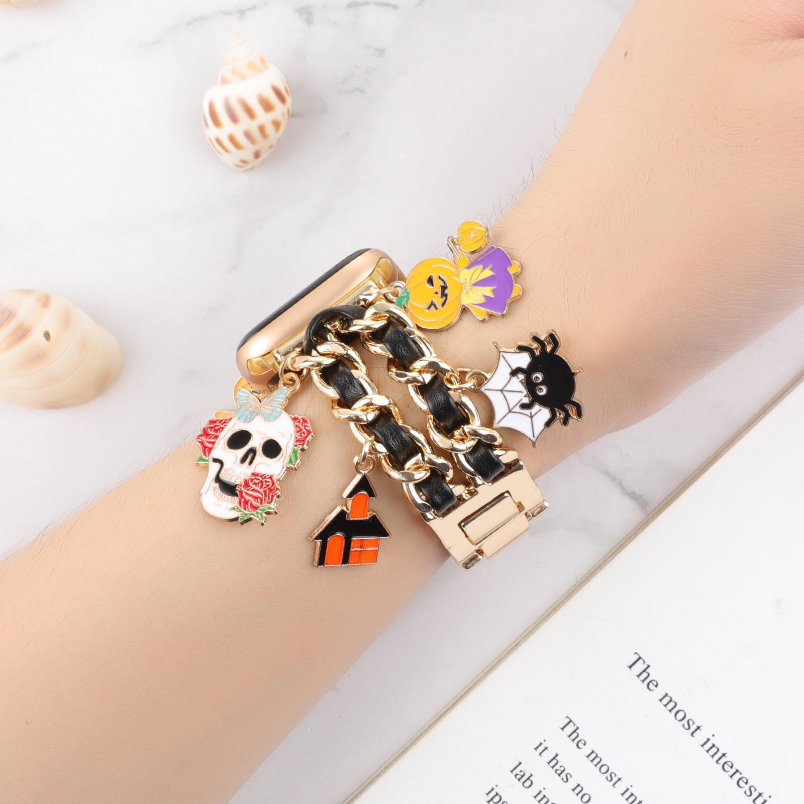 Realsign Stylish Metal Wristband Compatible With Apple Watch Band 38Mm 40Mm 41Mm,Halloween Bracelet With Skull Pumpkin Spider Pe