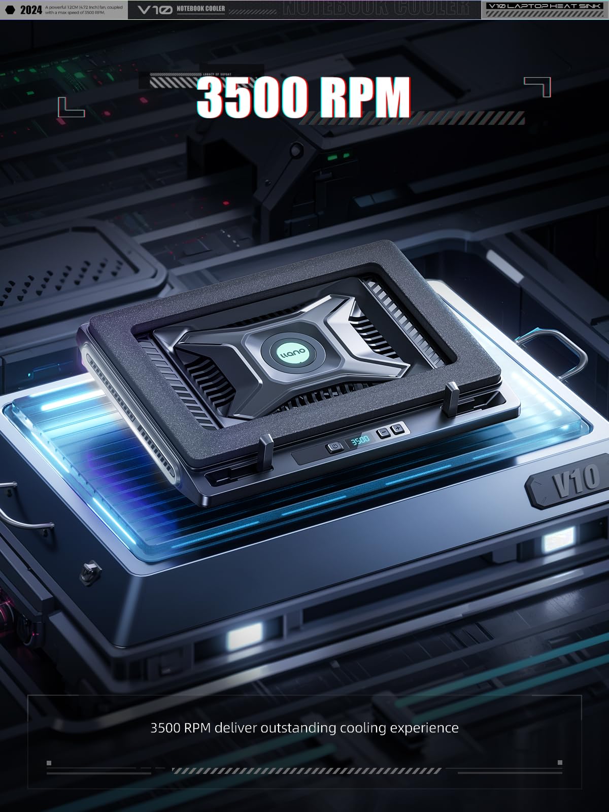 Llano V10 Laptop Cooling Pad With Powerful Turbofan, Gaming Laptop Cooler With Adjustable Variable Speed, Buttoncontrol,Lcd Scre