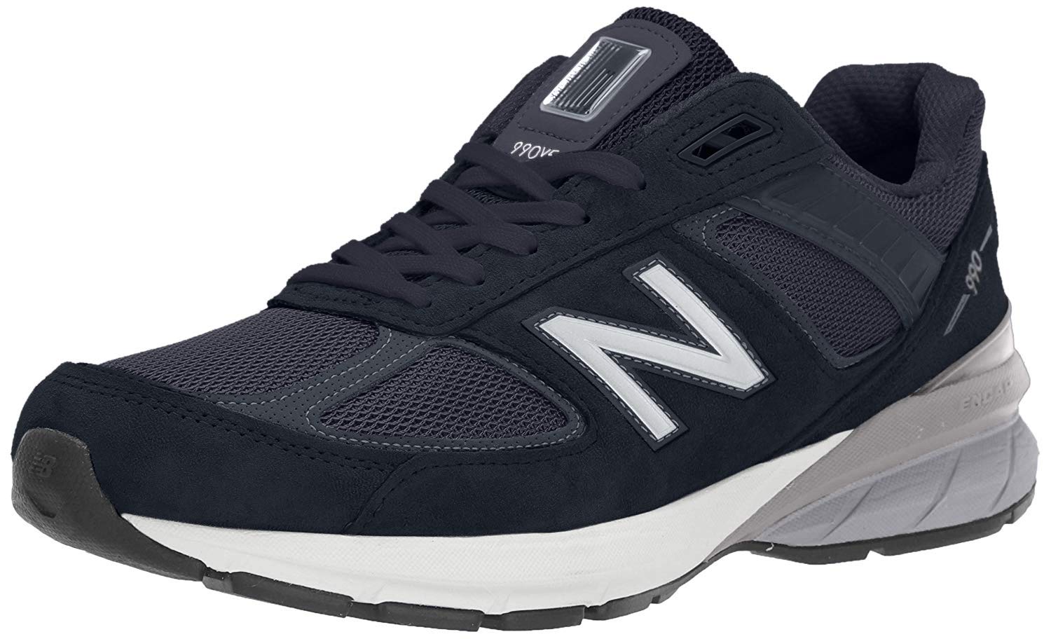 New Balance Mens Made In Us 990 V5 Sneaker, Navysilver, 8 X Narrow