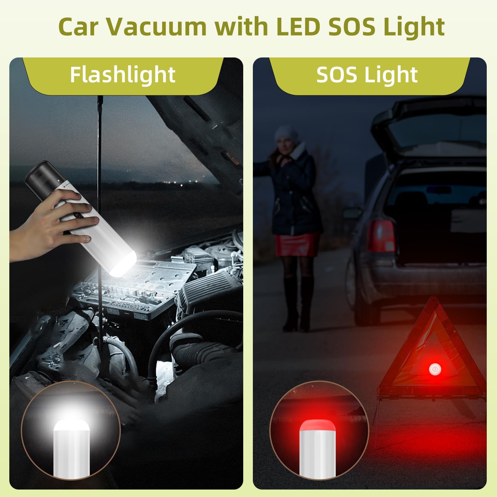 Chuboor Car Vacuum Cleaner High Power Cordless Rechargeable, 13000Pa Powerful Handheld Vacuum, Portable Mini Vacuum With Led Sos