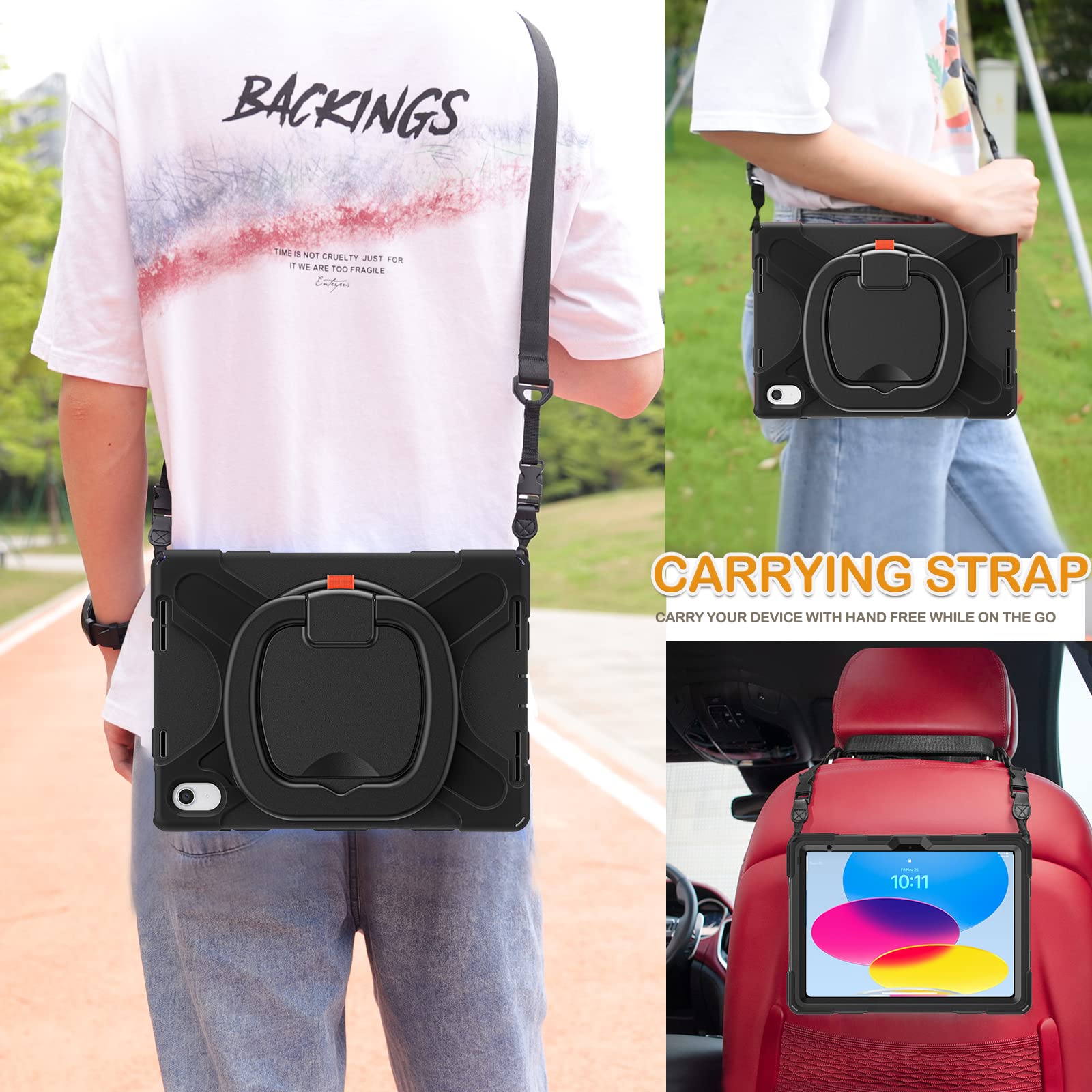 Braecn Case For 10.9    Ipad 10Th Generation 2022 A2696 A2757 A2777, Protective Silicone Rugged With Screen Protector/Swivel Rin