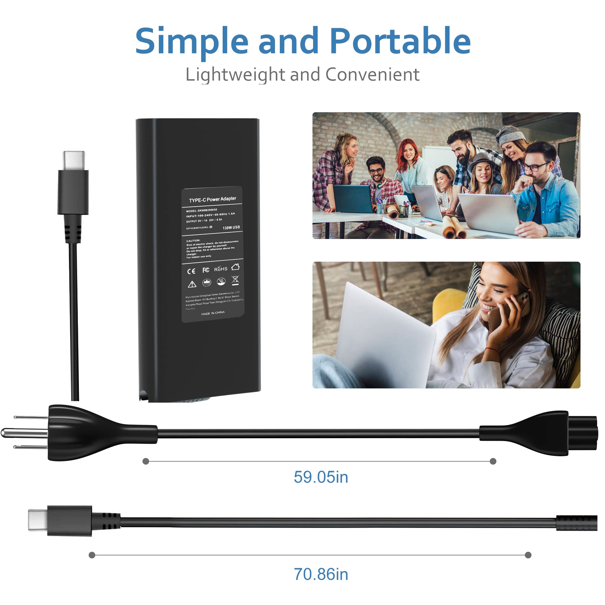 130W 90W Usb C Type C Laptop Charger Ac Adapte For Dell Xps 15 17 7050 9500 9510 9560 9570 9700 7459; Precision 3550 3560 3561 5