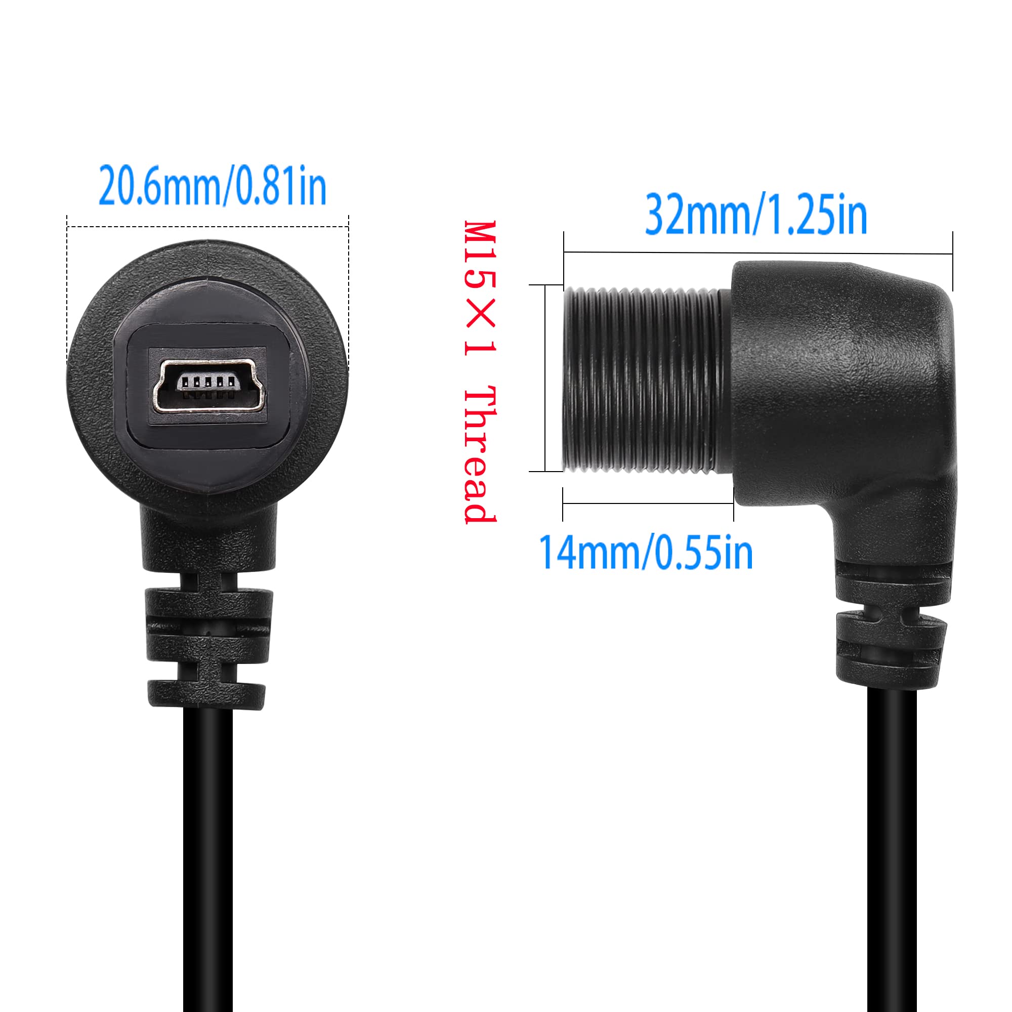 Qianrenon 90 Degree Angle Mini Usb Panel Flush Waterproof Extension Cable Mini Usb 5 Pin Right Angle Male To Female Panel Mount