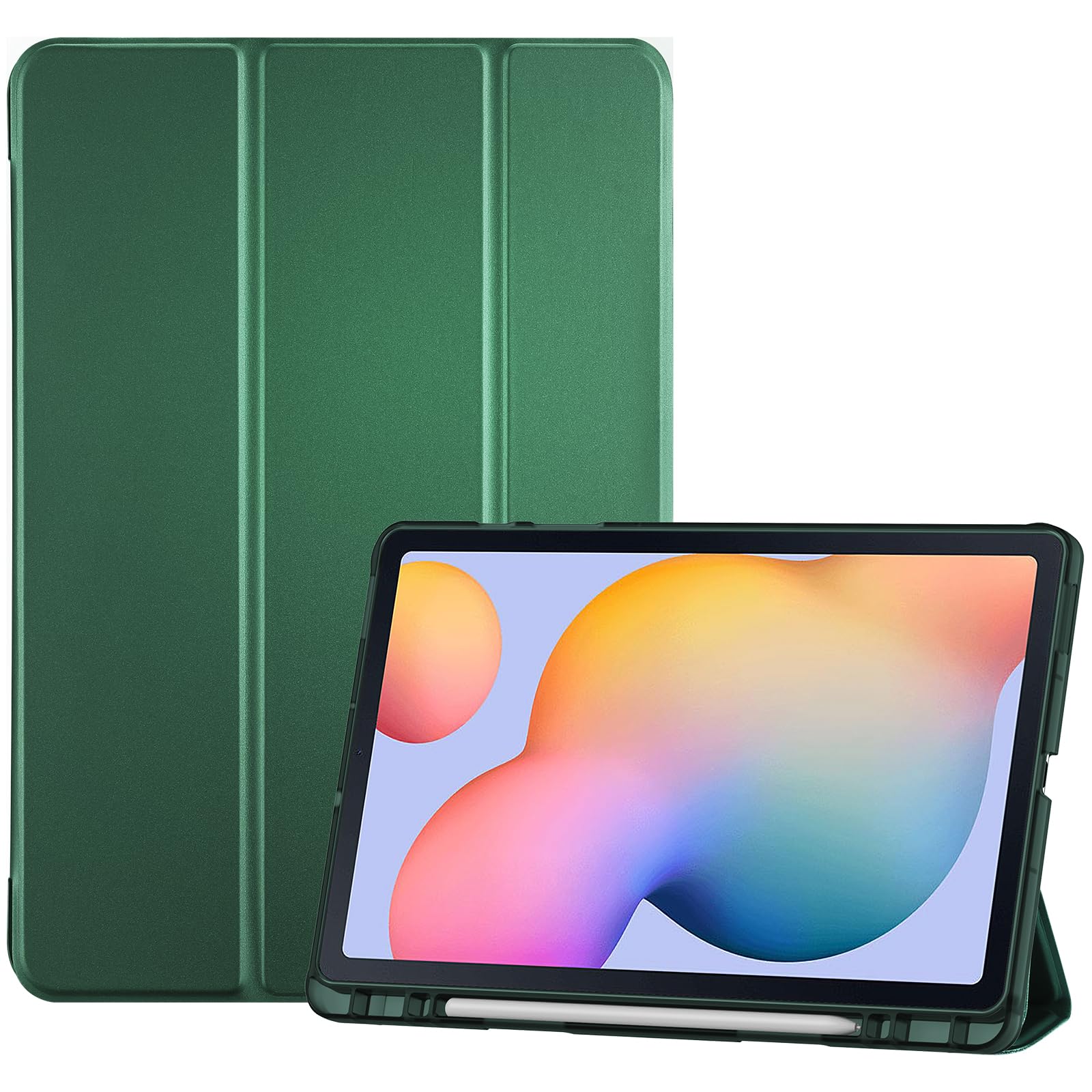 Procase Cover For Galaxy Tab S6 Lite 10.4 Case 2022 2020 With S Pen Holder(Sm P613/P619/610/P615/P617), Slim Trifold Stand Folio Case Soft Tpu Translucent Back Cover Support Auto Wake/Sleep  Green