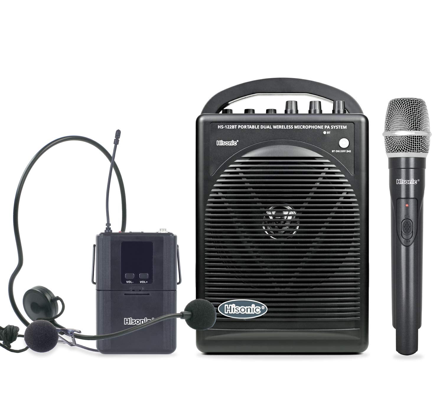 Hisonic Hs122Bt Hl Portable And Rechargeable Pa System With Dual Uhf Wireless Microphones & Bluetooth Connection