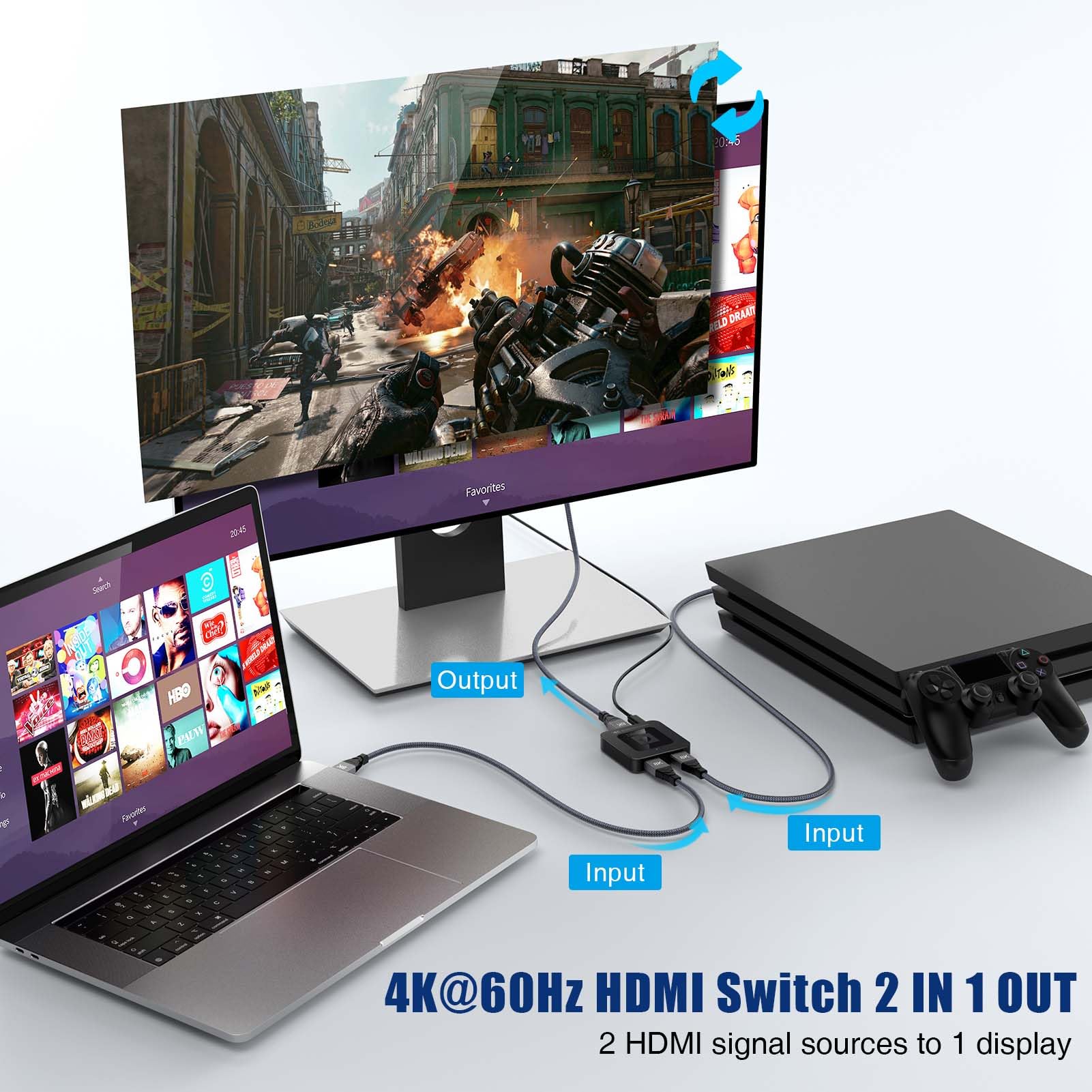 Dbilida Hdmi Switch Splitter 4K@60Hz, Bi Directional Hdmi 2.0 Switcher 2 In 1 Out, Hdmi Splitter 1 In 2 Out Support 4K 3D Hdr For Xbox Ps5/4/3 Blu Ray Player Fire Stick Roku