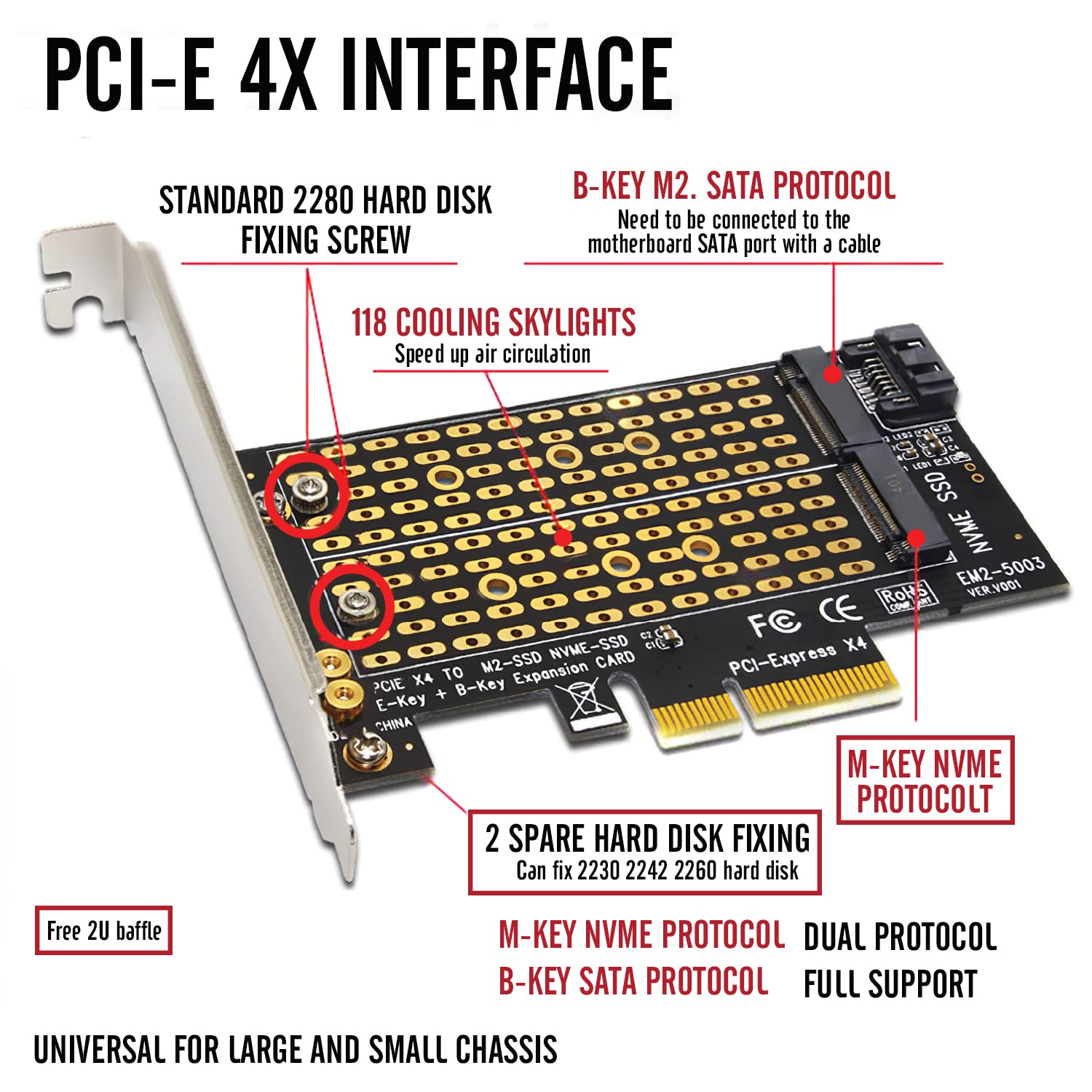 Dracaena Dual M.2 Ssd To Pci Express 3.0 X4 Adapter Expansion Card For Pcie Nvme Sata M2 Ngff Ssd 2230 2242 2260 2280