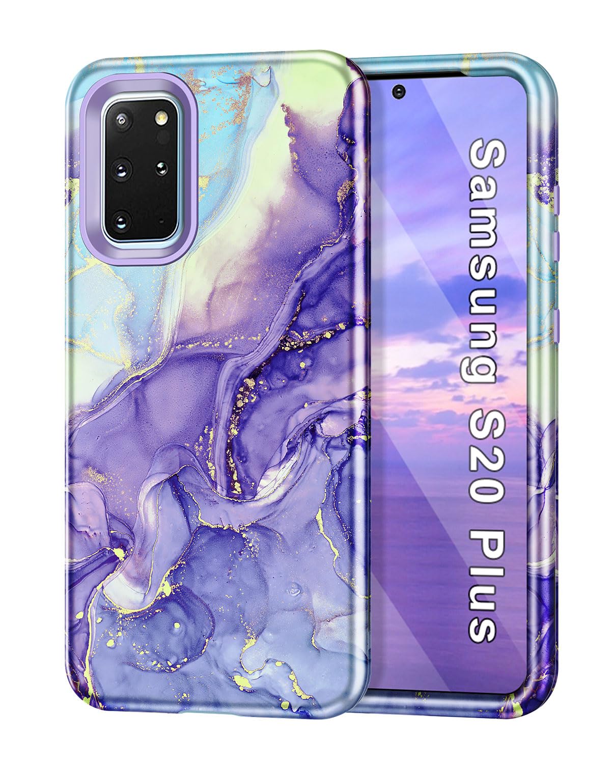 Btscase for Samsung S20 Plus/S20+ Case, Marble 3 in 1 Heavy Duty Shockproof Full Body Rugged Hard PC+Soft Silicone Drop Protecti