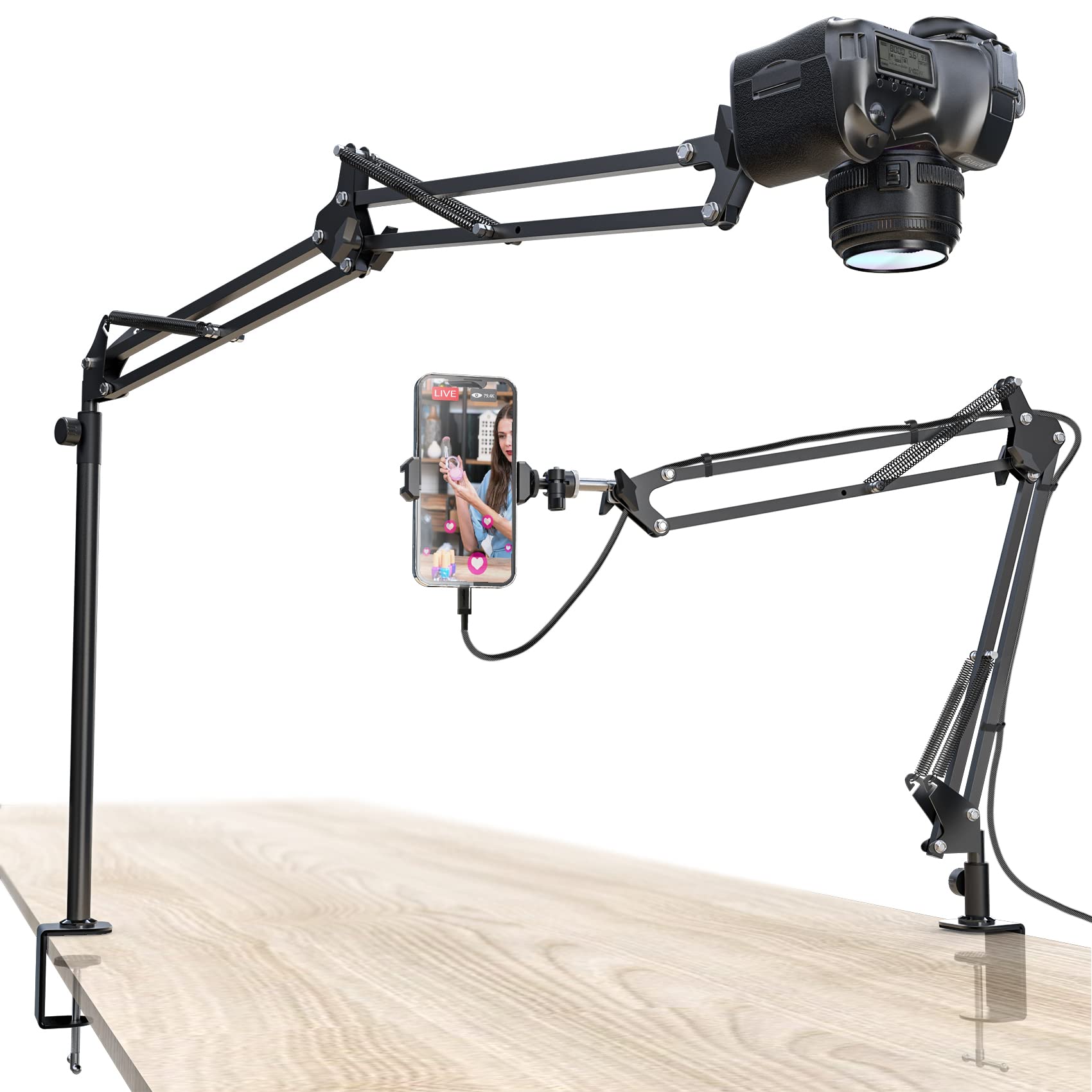 Cacencan Overhead Camera Mount, 5Lb Horizontal Load Bearing, 360 Adjustable Camera Stand For Desk, Flexible Camera Arm Desk Moun