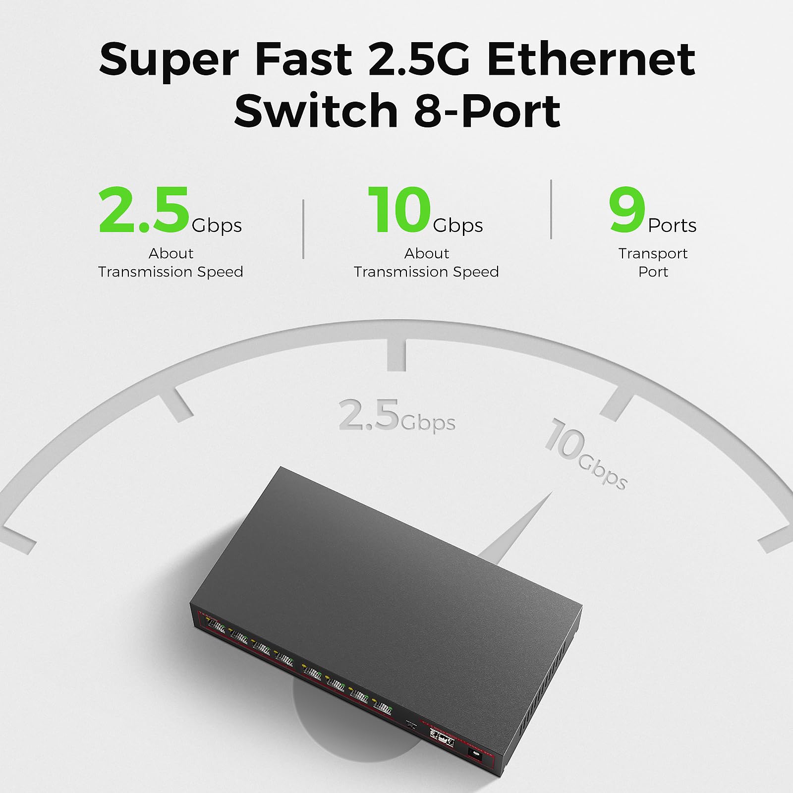 Ienron 9 Ports 2.5G Ethernet Switch Unmanaged, With 8 Ports 2.5G And 1X10G Sfp Slot, Network Switch,Ethernet Splitter| Plug & Pl