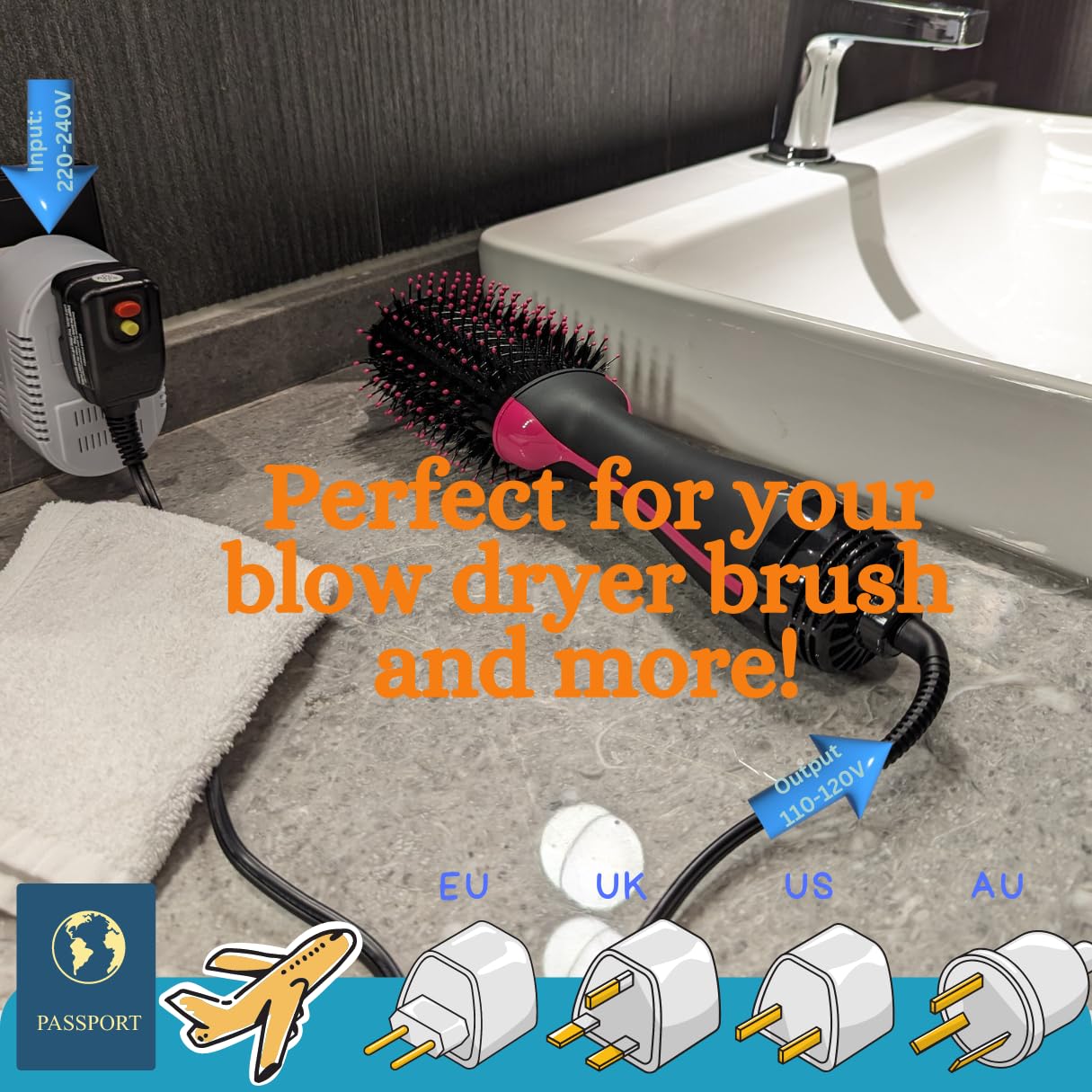 Mobimann Dual Watts Travel Voltage Converter 25/1875W, Step Down Voltage Converter 220V To 110V For Hair Straighteners, Shavers,