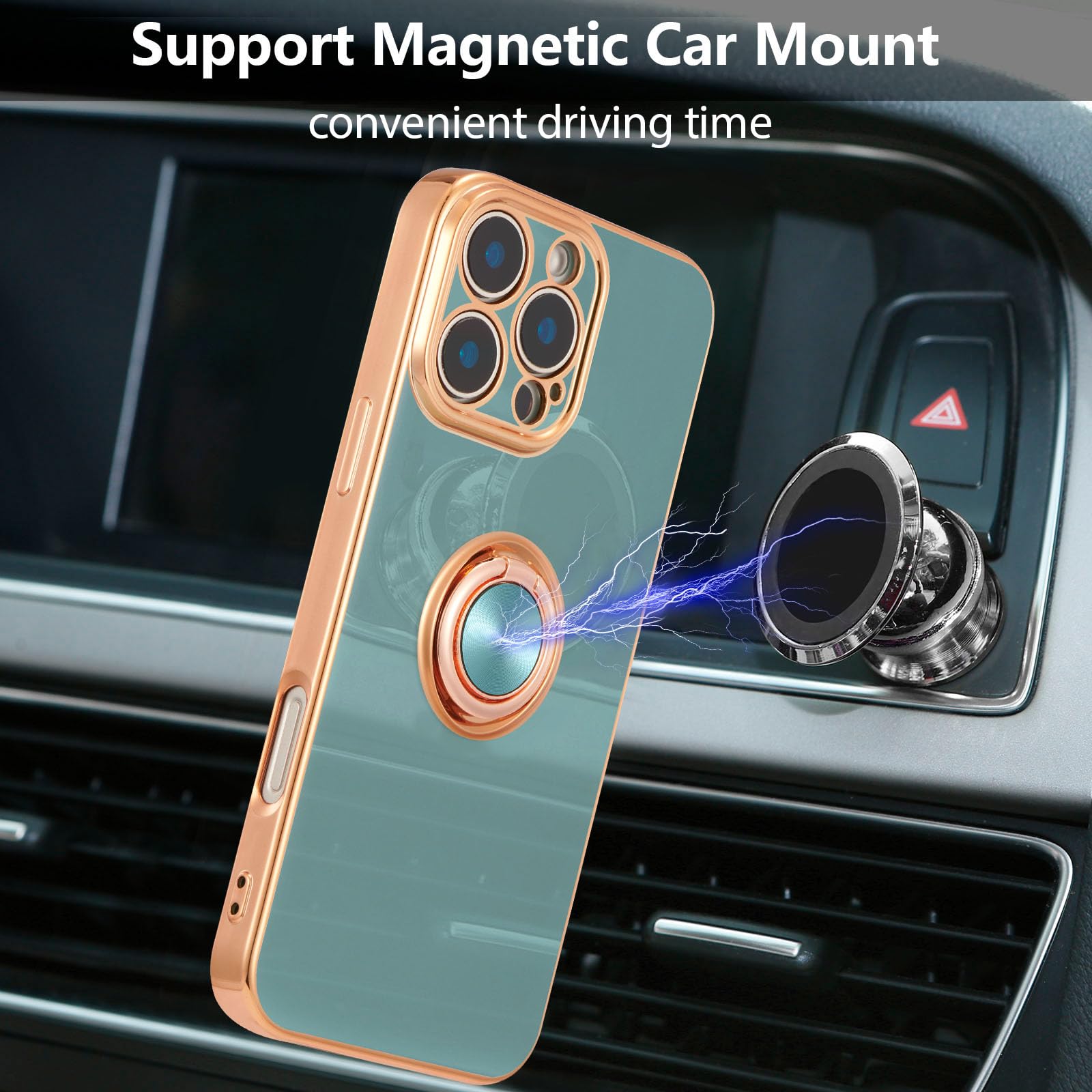 Eyzutak Case For Iphone 16 Pro Max, Phone Case With 360 Rotatable Finger Ring Holder Kickstand Magnetic Car Mount Supported Shin