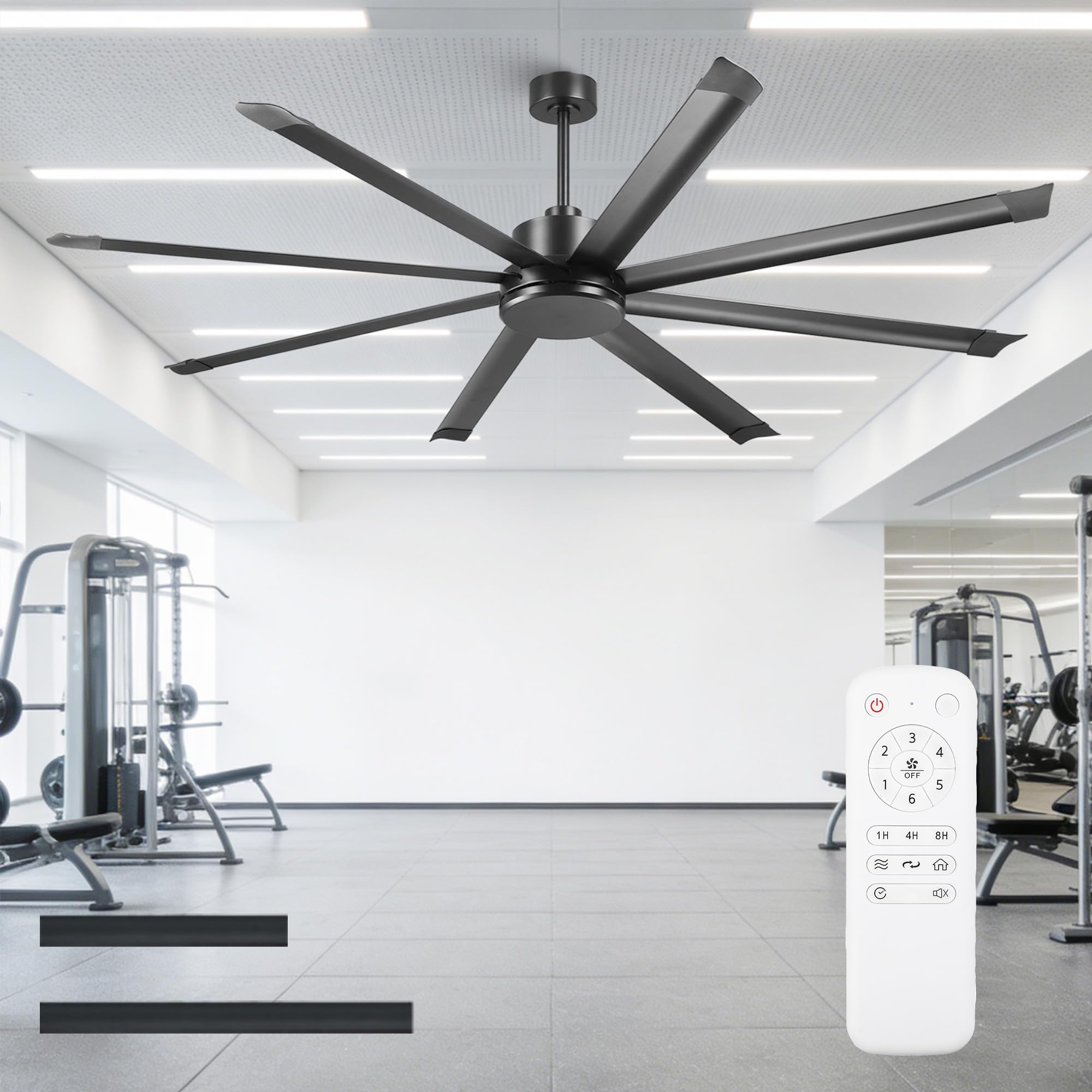 Parrot Uncle 84 Inch Large Ceiling Fan with Remote, Black Industrial Ceiling Fan No Light for Indoor, Garage, Shop, Patio, 8 Alu
