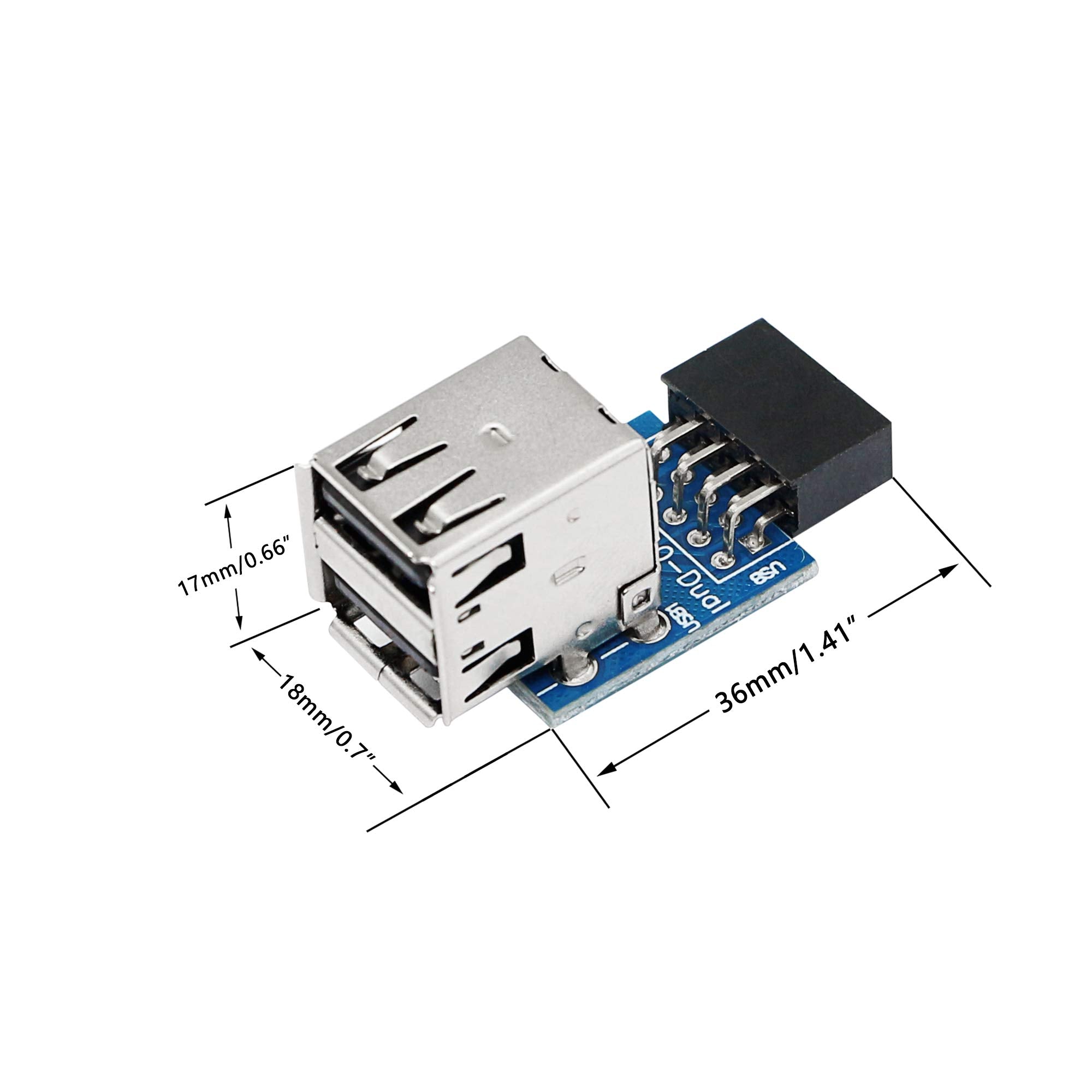 Sinloon 9Pin Usb 2.0 Female Pin Dual 2 Port Usb Motherboard Header Adapter Dual Layer Type For Pc (Dual)