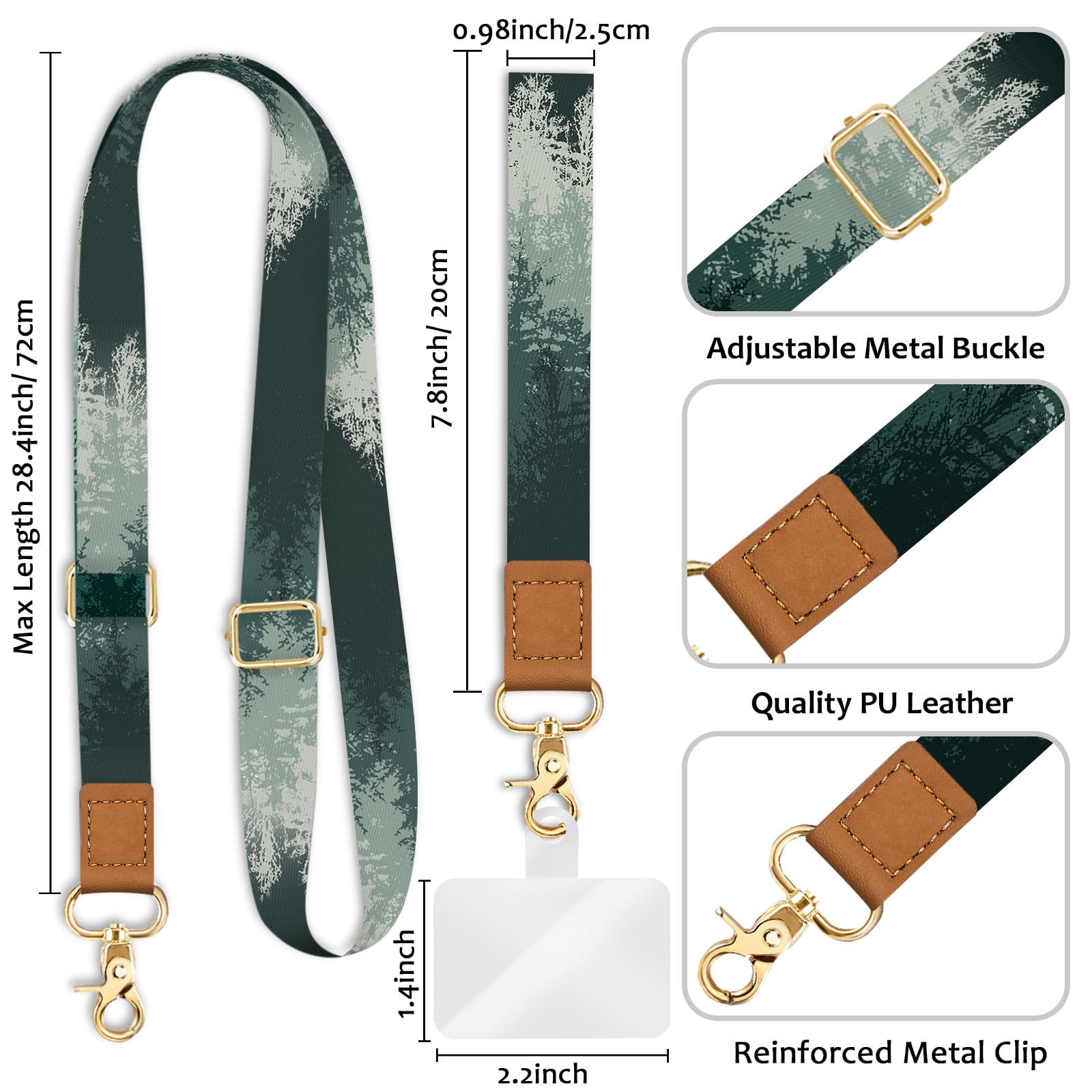 Piefly Phone Lanyard Crossbody Wrist Strap, Forest Tree Cell Phone Lanyards For Around The Neck Wristlet Shoulder, Adjustable Ph