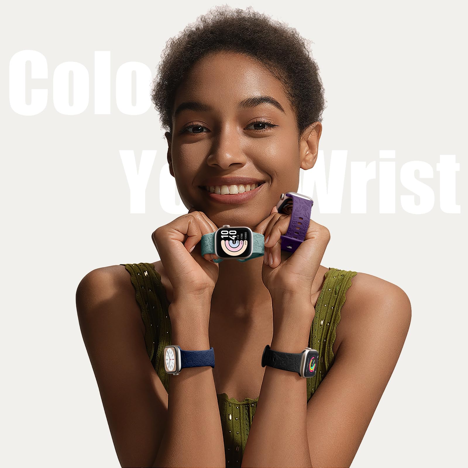 Floral Engraved Band Compatible With Apple Watch Band 44Mm 38Mm 40Mm 42Mm 41Mm 45Mm 49Mm Women Girl, Cute Floral Engraved Wristb