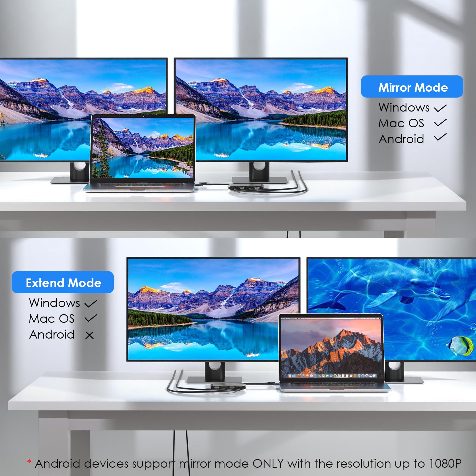 Wavlink Usb 3.0/Usb C To Displayport And Hdmi Adapter, Displaylink Dual 4K@60Hz Monitor Hub For M1/M2 Macbook, Dell Hp Surface Lenovo, Compatible With Windows And Mac Black