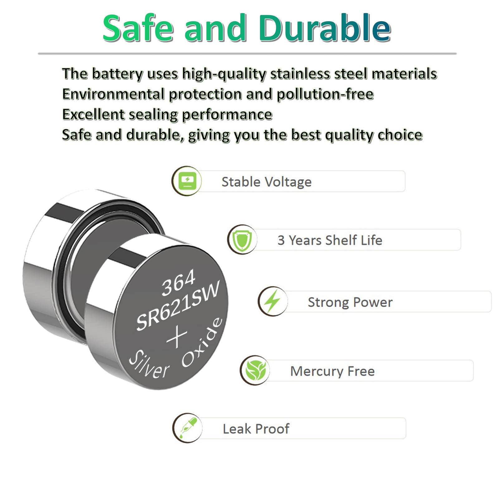 Kaponsec 10 Pack Sr621Sw 364 363 Lr621 164 Ag1 1.5V Button Cell Watch Battery