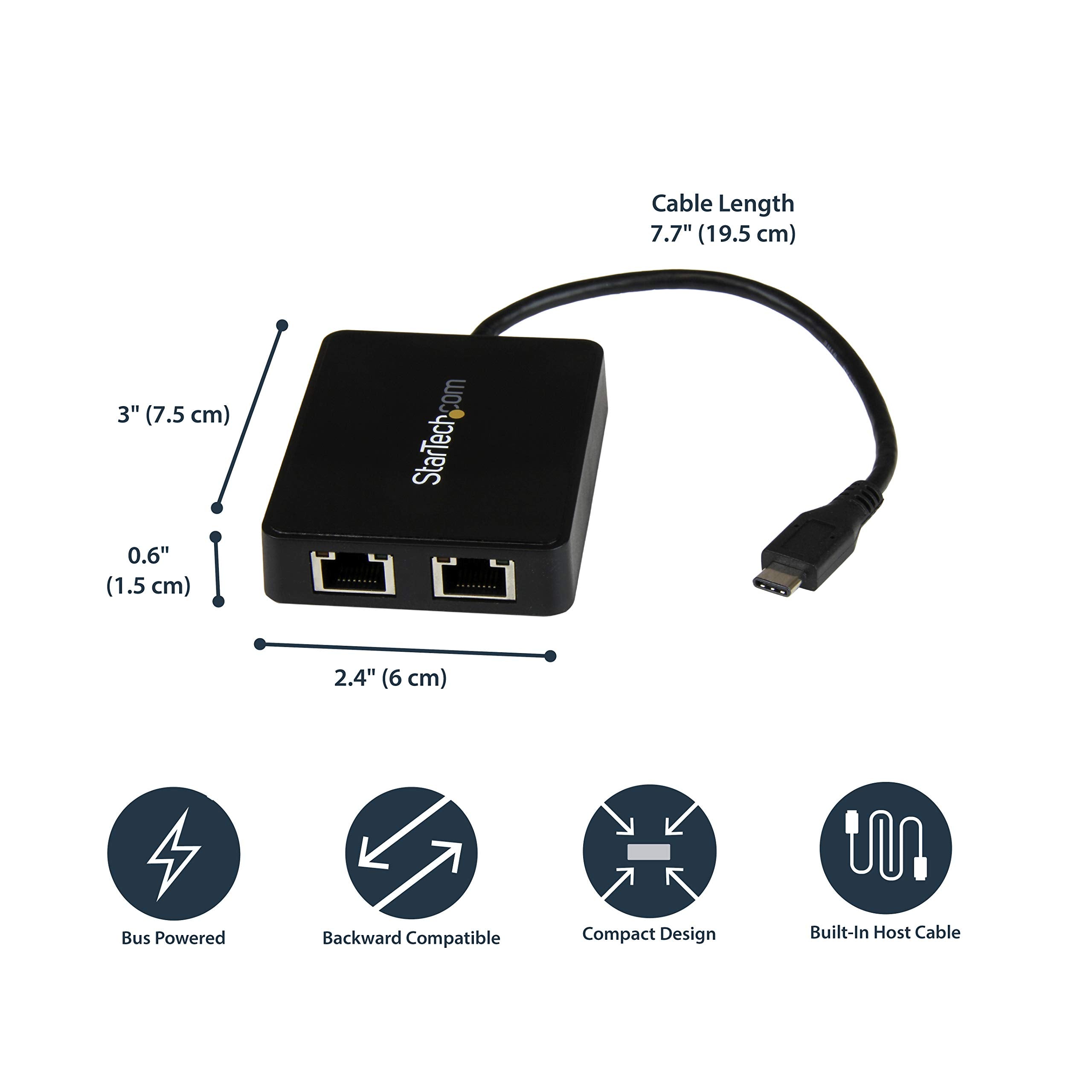 Startech.Com Usb C To Dual Gigabit Ethernet Adapter With Usb 3.0 (Type A) Port   Usb Type C Gigabit Network Adapter (Us1Gc301Au2