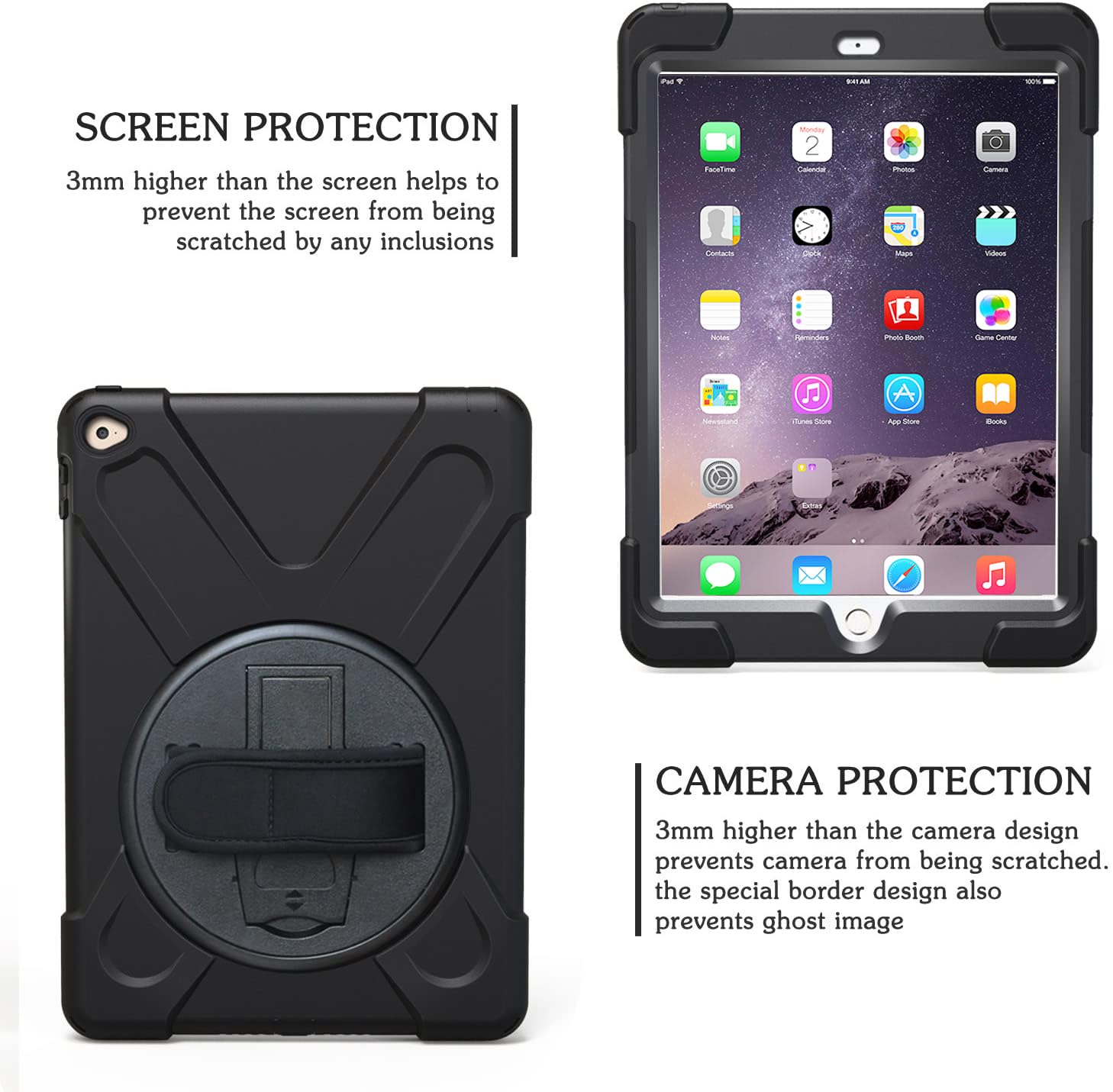 Dreamerx Ipad Air 2 Case 9.7 Inch 2014, Ipad Air 2 Generation Heavy Duty Shockproof Silicone Protective Cover W/ 360 Degree Rota