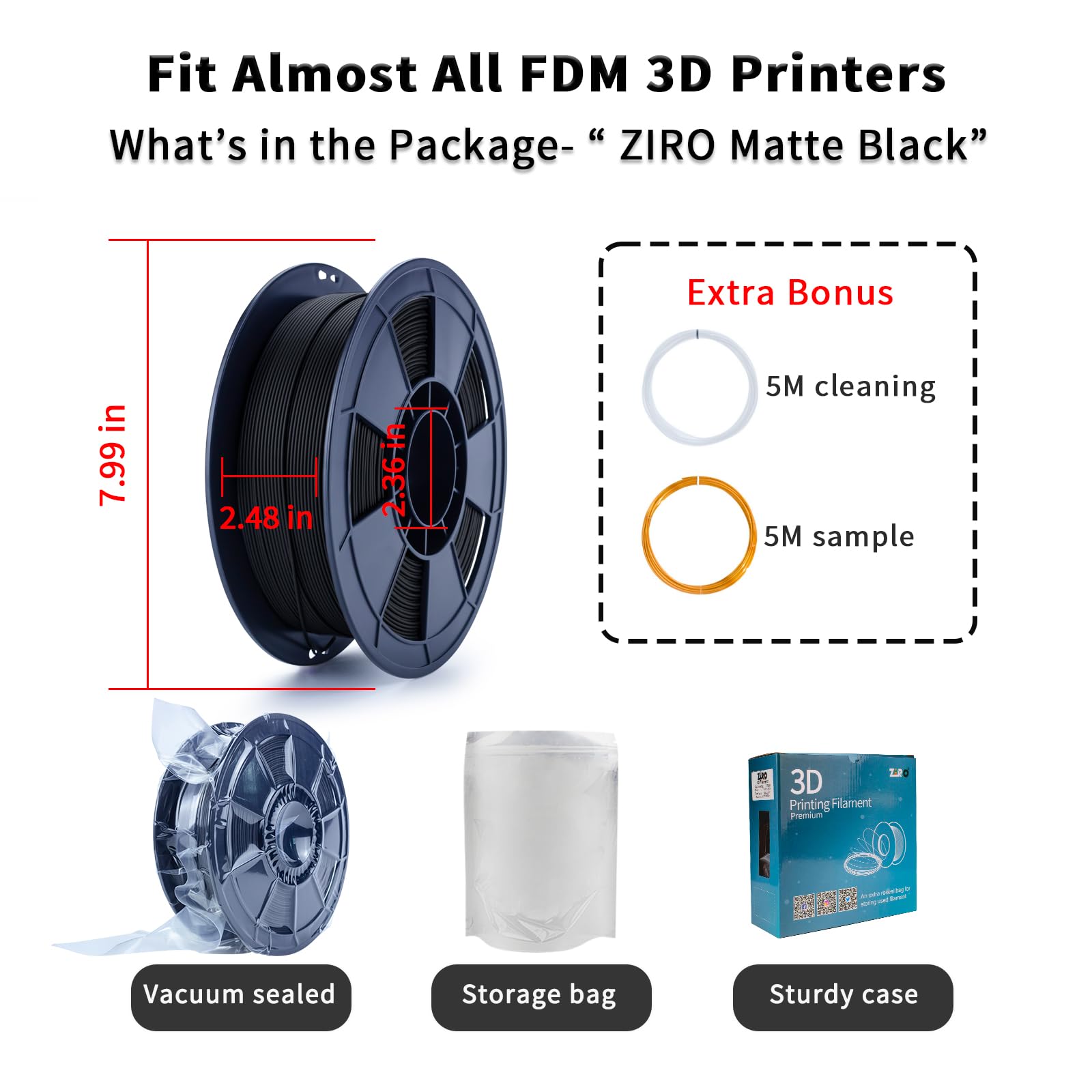 Ziro Matte Pla Filament 175Mm,1Kg 3D Printer Filament,High Toughness Pla,Dimensional Accuracy +  003Mm,Matte Pla Black