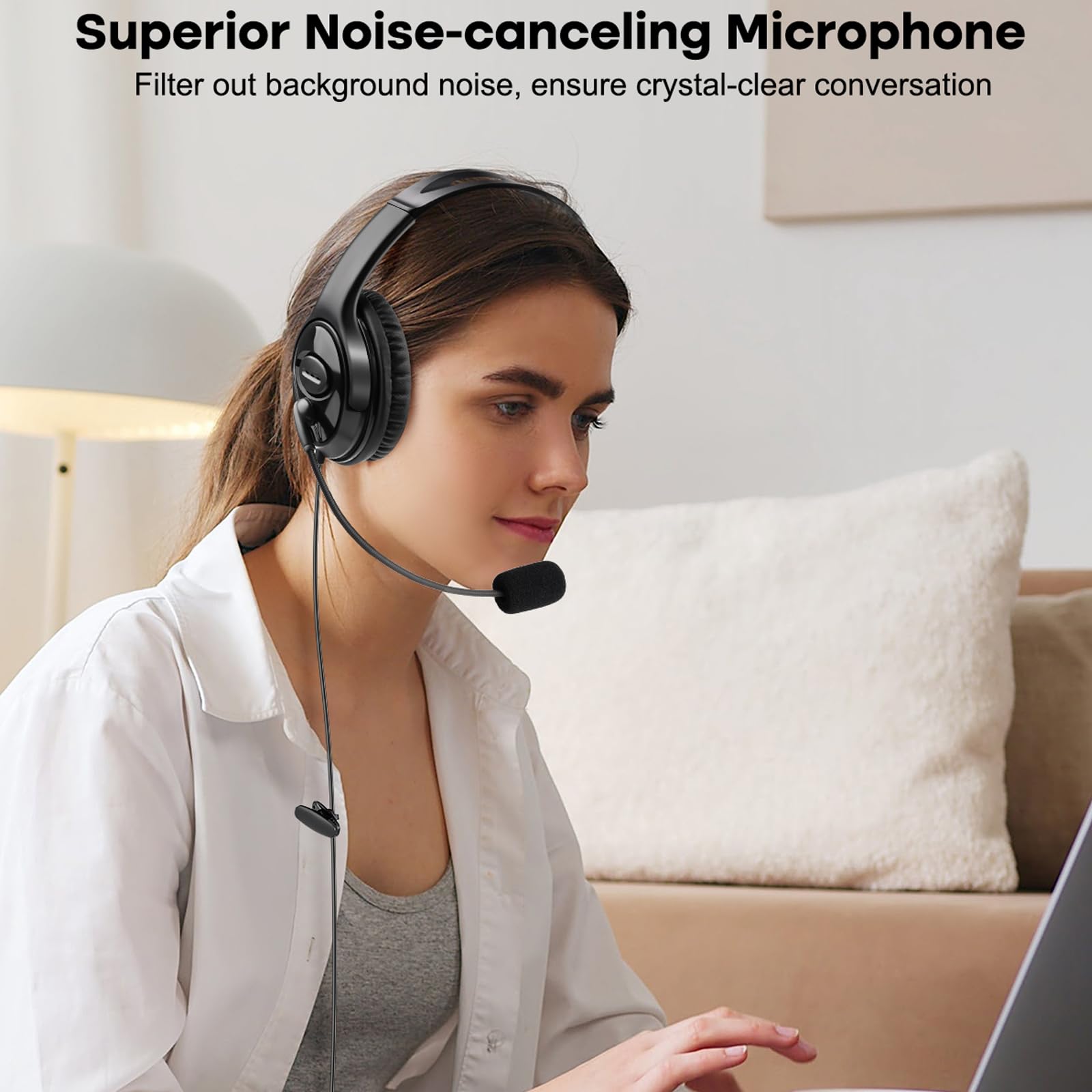 Mkj Usb Headset With Microphone For Pc, Stereo Computer Headset With Noise Canceling Mic For Laptop Mac, Dual Ear Wired Headphone For Call Center, Home Offices, Skype, Zoom, Microsoft Teams, Webinar