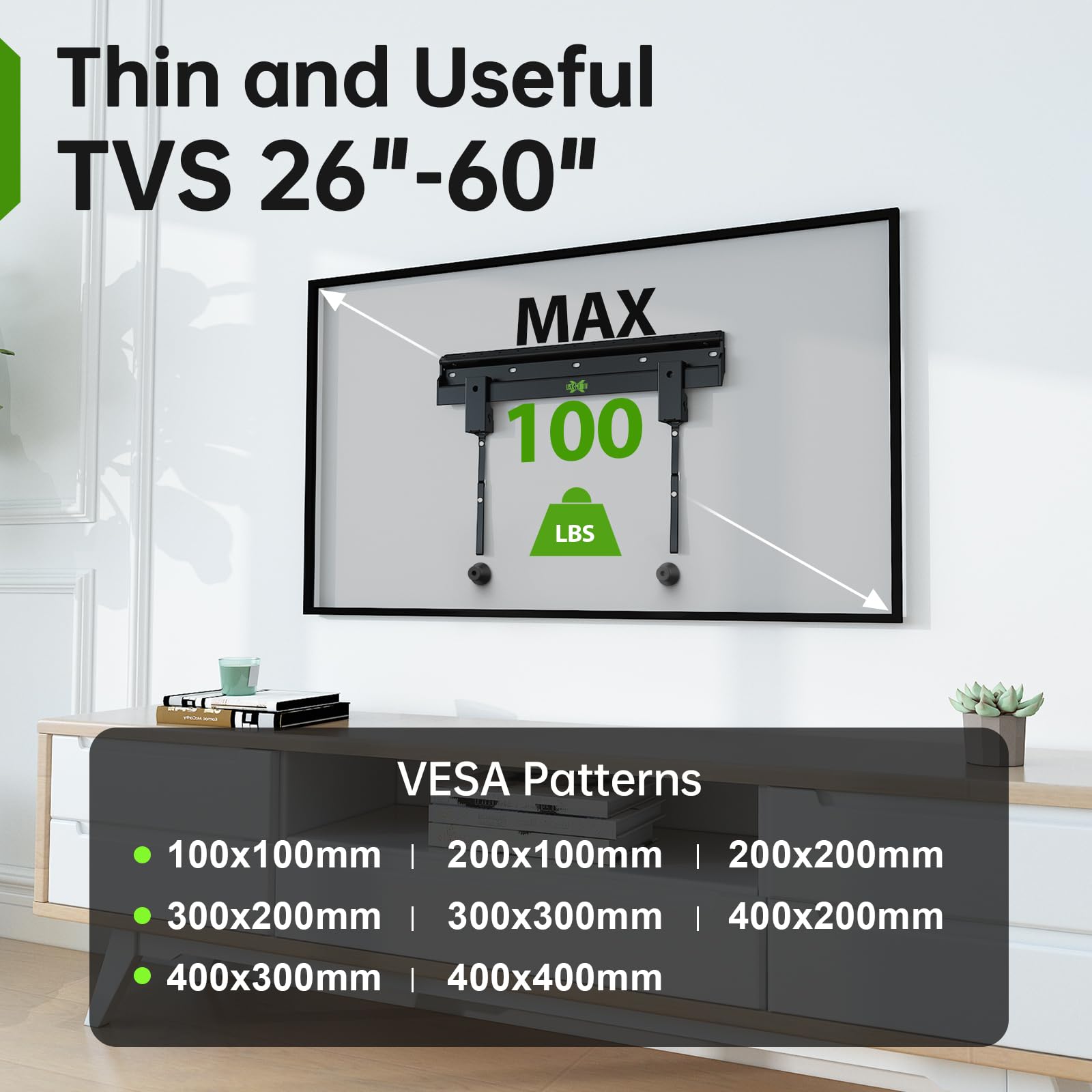 No Stud Tv Wall Mount Low Profile For Most 26 60'' Tvs Up To 100 Lbs, Usx Mount No Dril Tv Mount For Drywall, Studless Tv Wall M