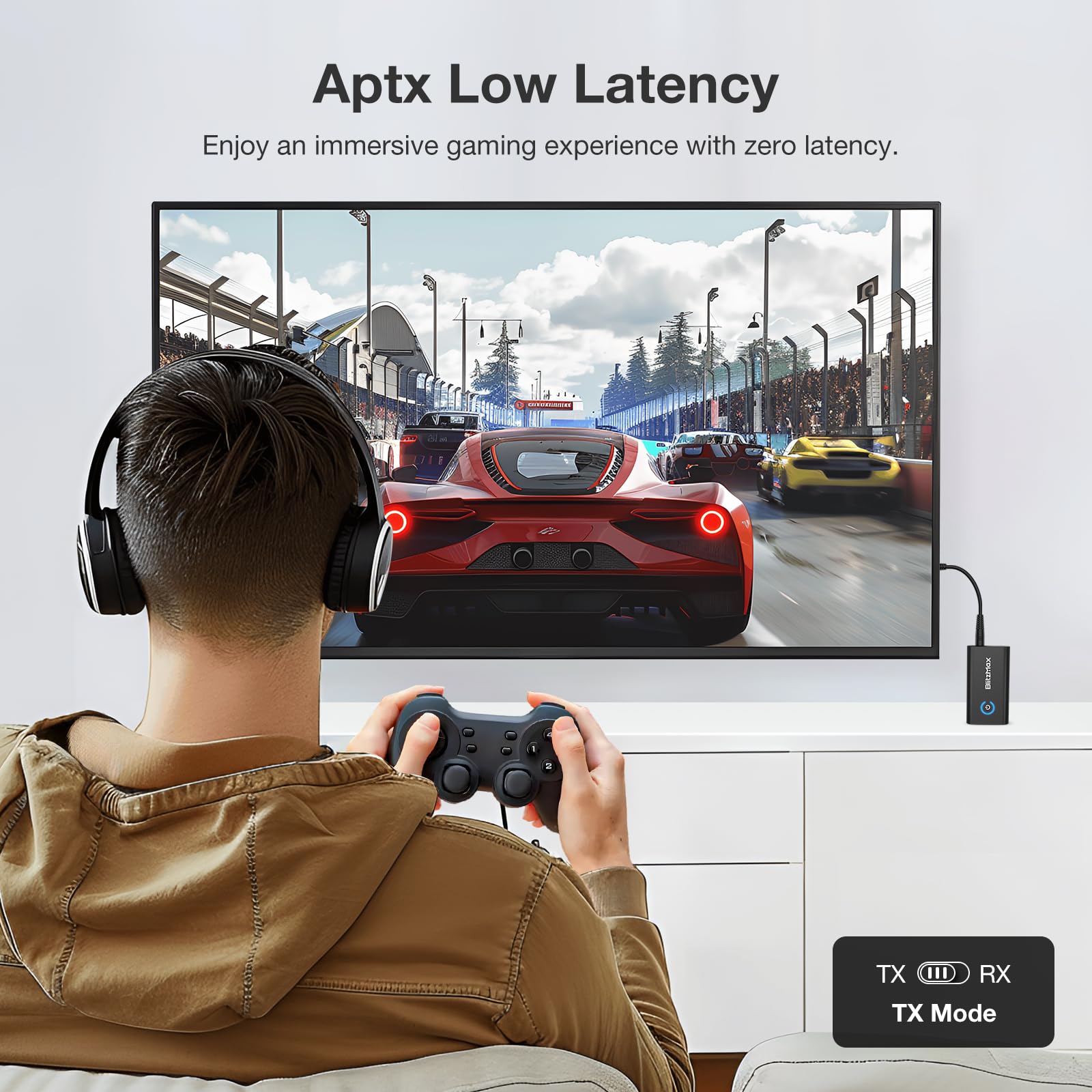 Blitzmax Bluetooth 5.2 Adapter Transmitter, Bluetooth Receiver 2 In 1 Mini Wireless Transmitter/Receiver With 3.5Mm Audio Cable,