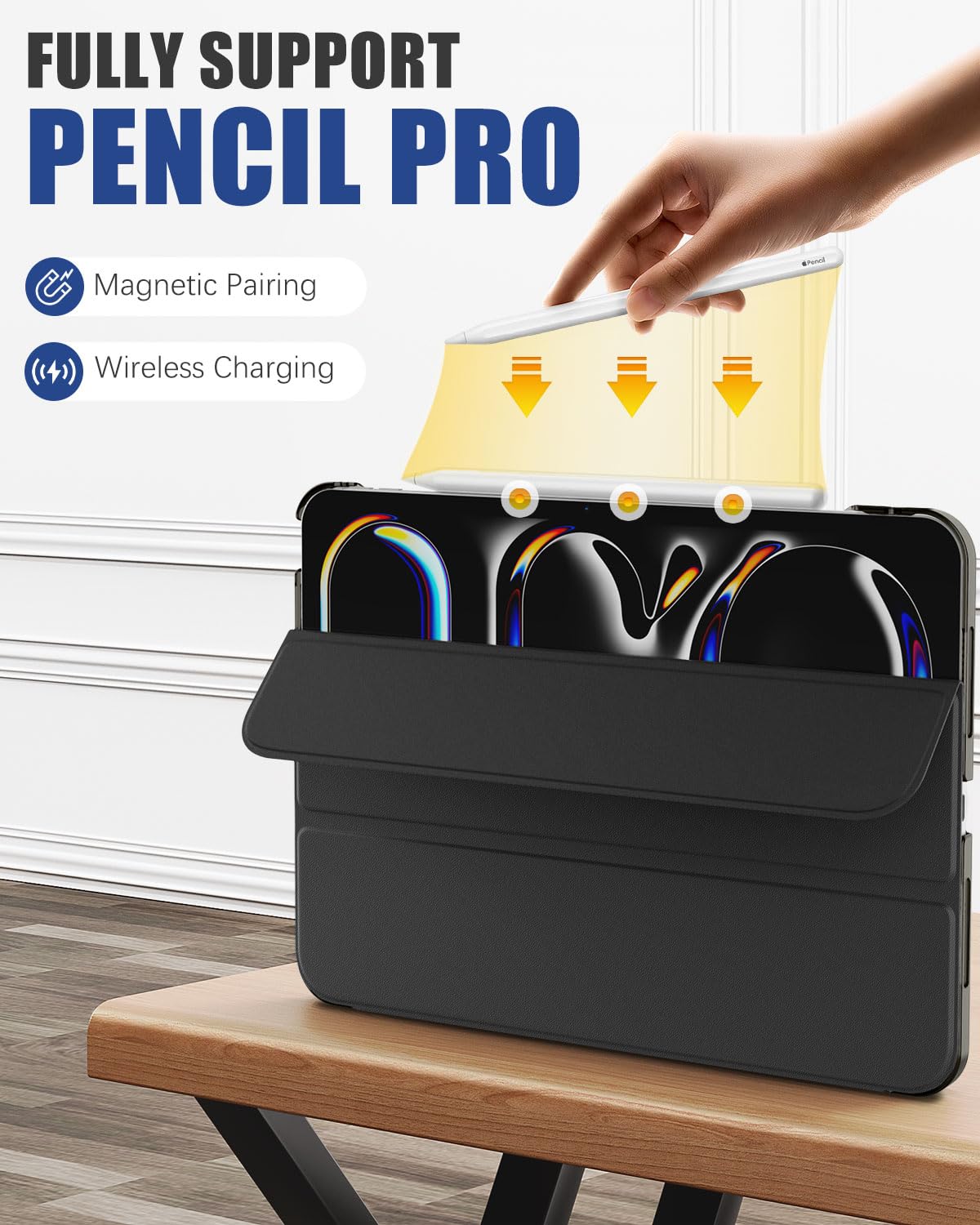 MoKo for iPad Pro 11 Inch Case M4 2024 (5th Gen), Ultra Slim Stand Case with Hard PC Translucent Back Shell Cover for iPad Pro 11'' 2024 Model (A2836/A2837/A3006), Support Apple Pencil Pro, Black