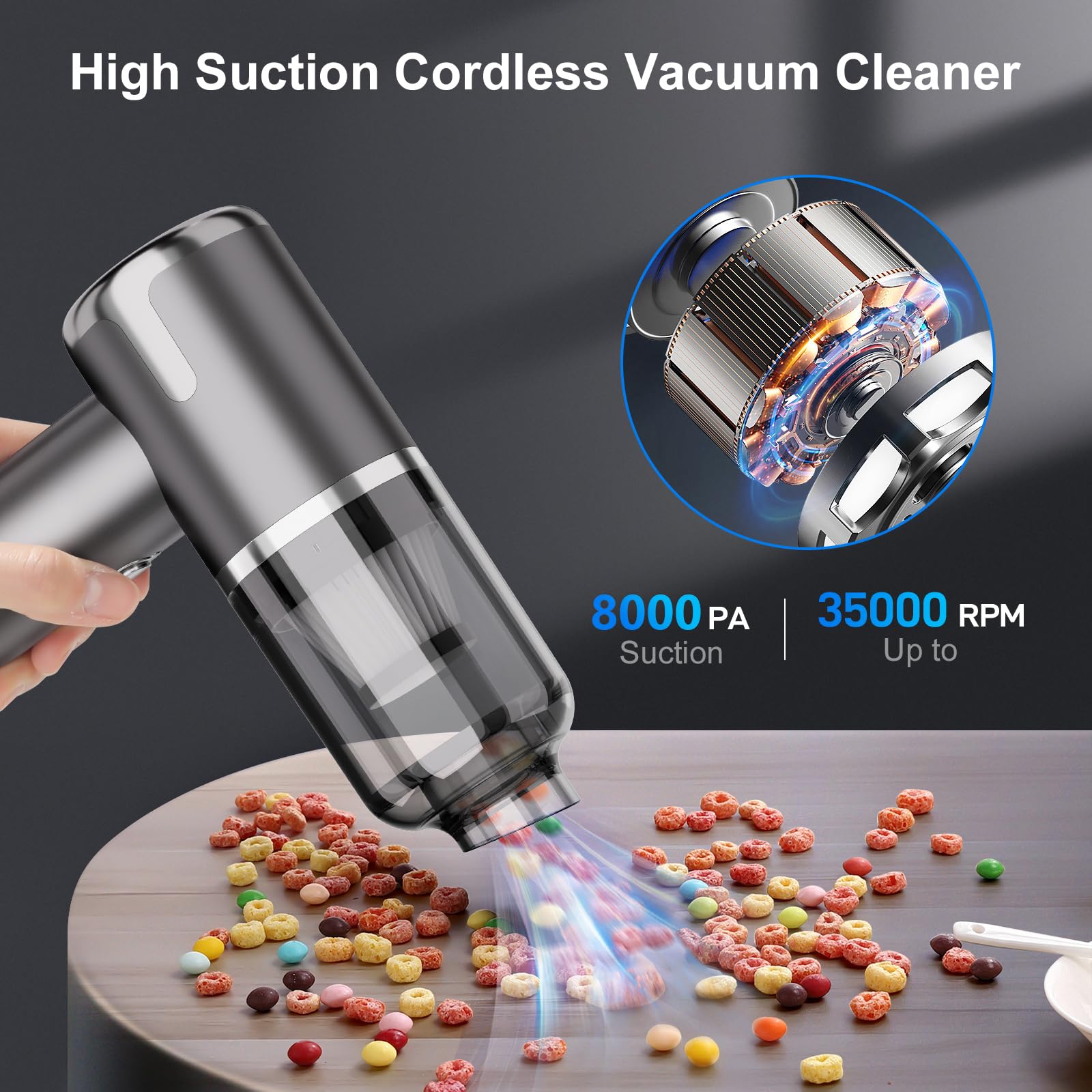 Helloleiboo Mini Vacuum Cleaner 8000Pa Handheld Vacuum Cordless 3 In 1 Portable Car Vacuum Rechargeable Handheld Car Vacuum Clea