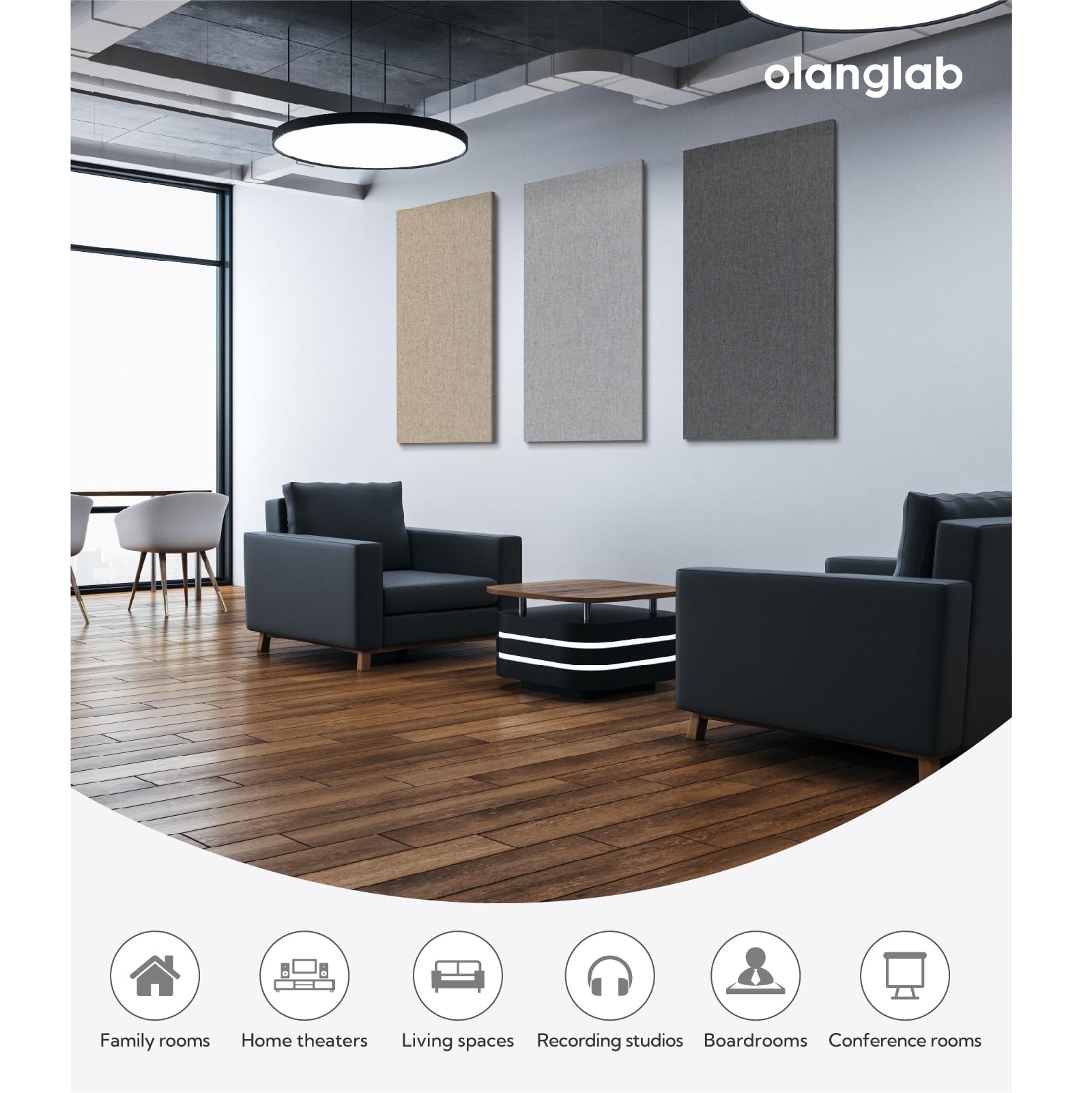 Olanglab Acoustic Panels 2 Pack, 48X24 Large Sound Panels, Fabric Wrapped Sound Proof Foam Panels For Walls, Sound Absorbing