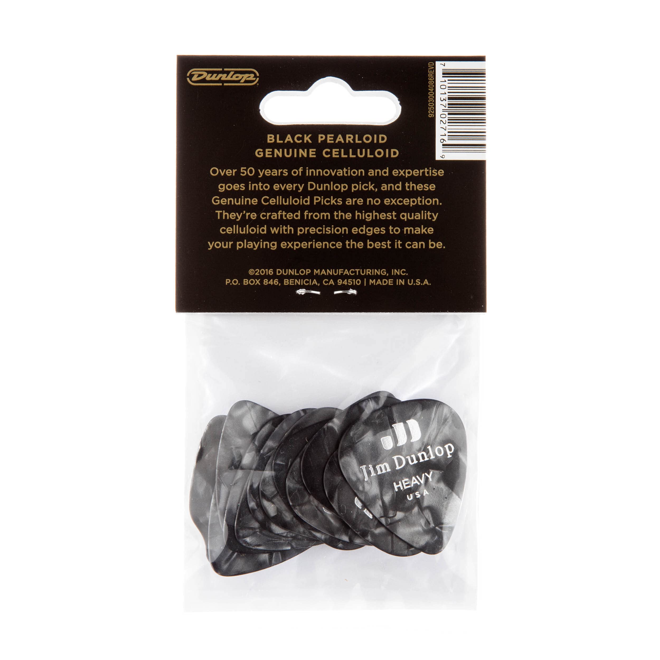 Dunlop 483P02Hv Genuine Celluloid, Black Pearloid, Heavy, 12/Player'S Pack