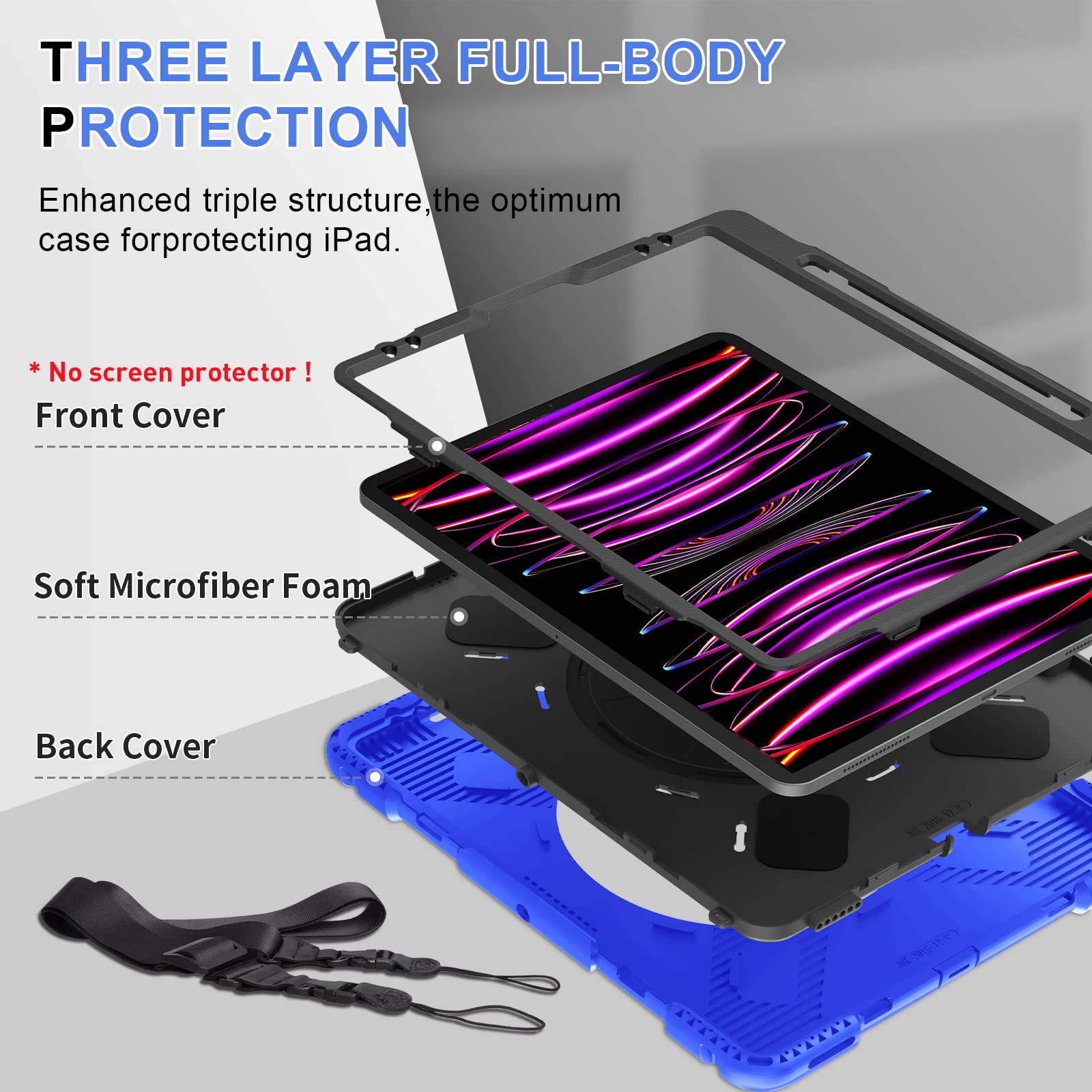 Supfives Case For Ipad Pro 12.9 Inch 2022: Upgraded Military Grade Shockproof Full Body Protective Cover With Stand Pencil Holde