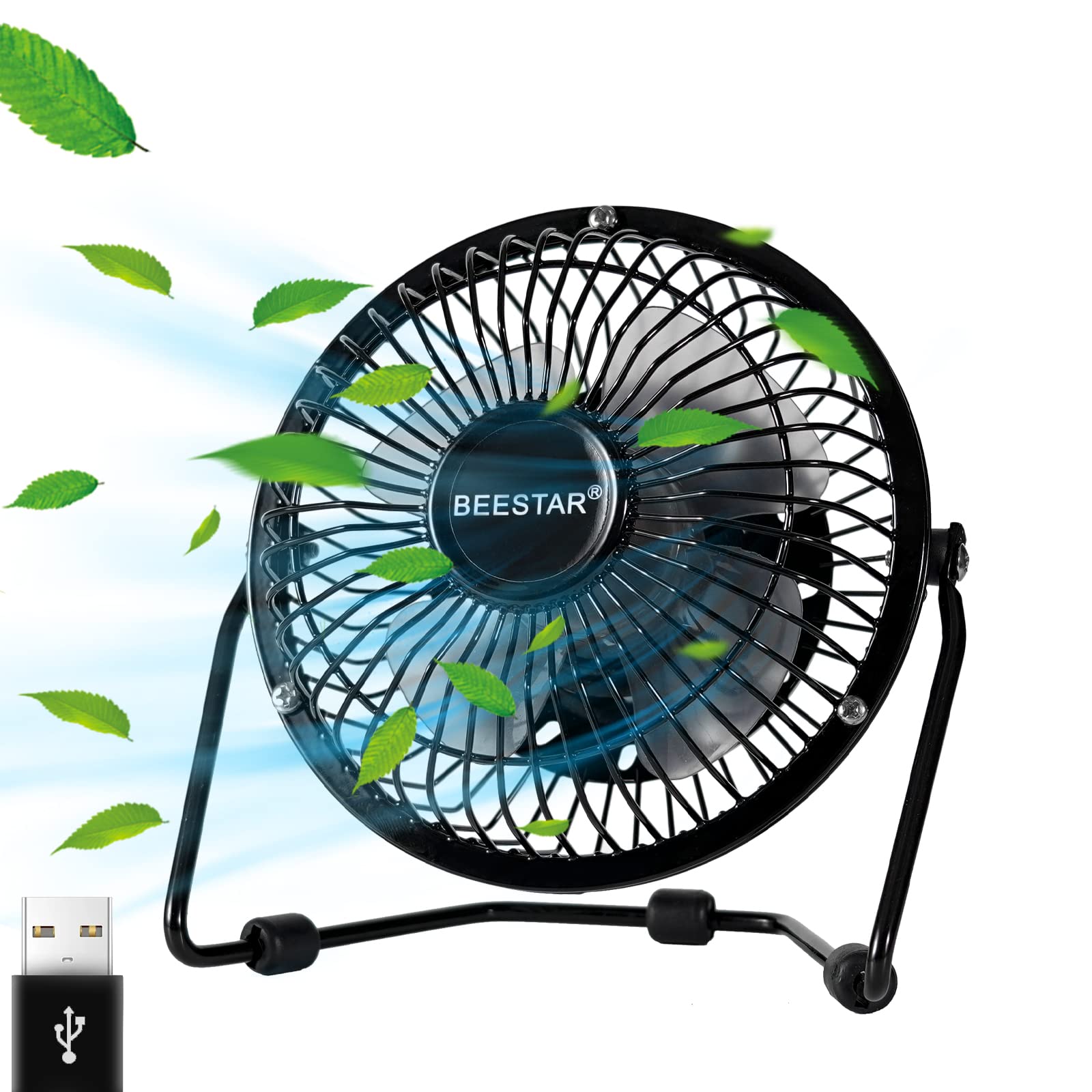 Beestar 4 Inch Mini Fan With Metal Construction,Powerful Usb Powered,360 Rotation Desk Personal Cooling Usb Fans Small Quiet For