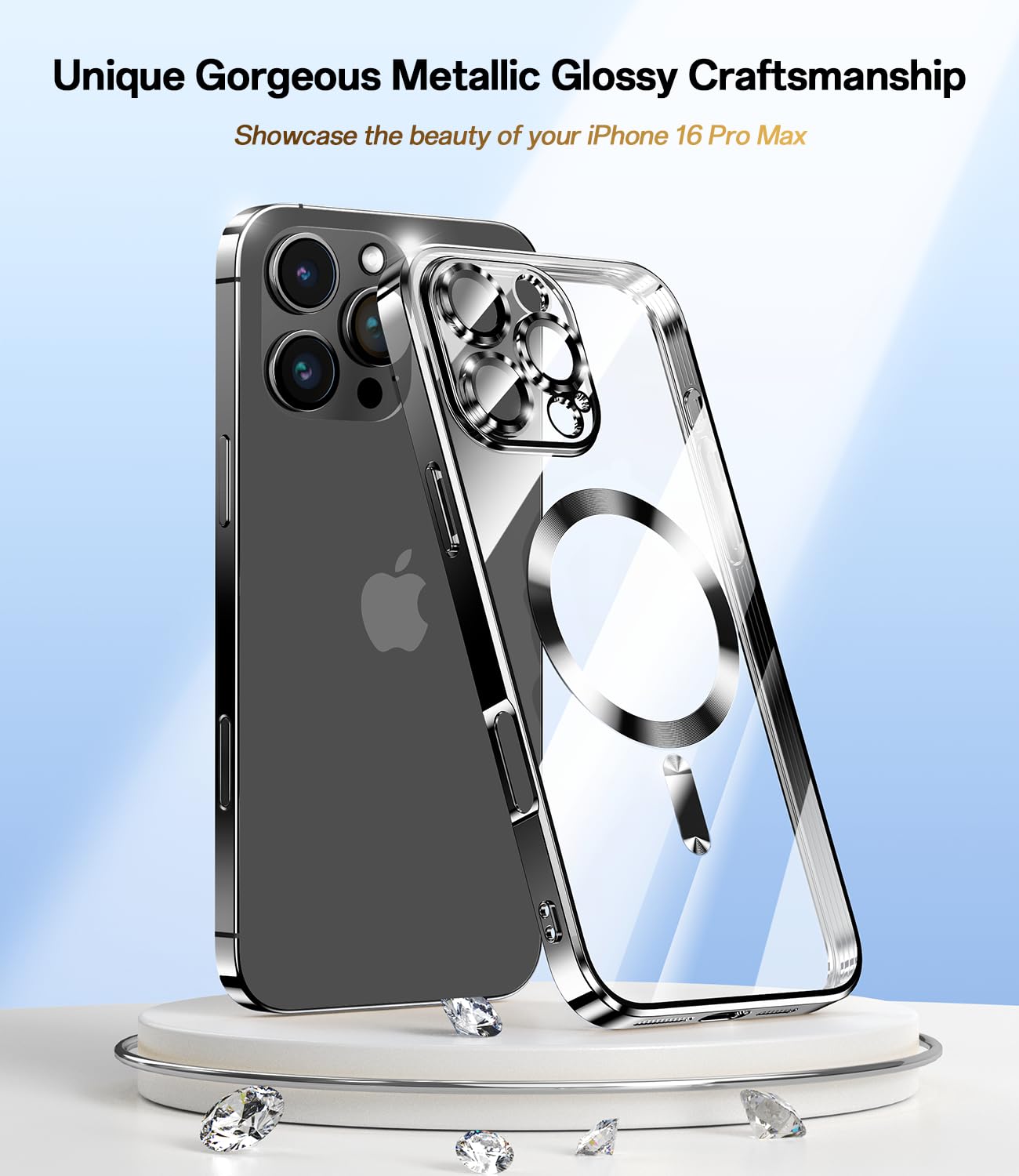 Waldeng For Iphone 16 Pro Case With 1X Screen Protector, [Seamless Work With Magsafe] [Interchangeable Glitter Card], With Integ