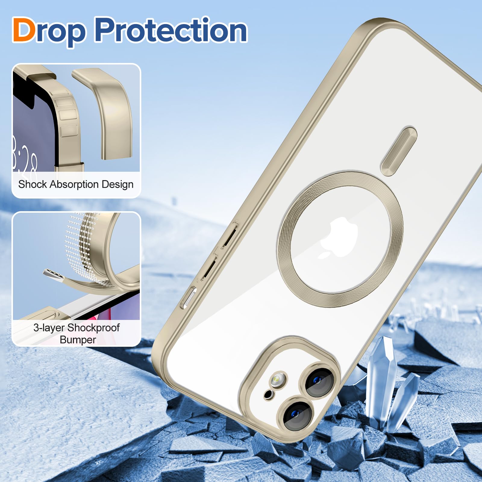 Hython Magnetic Clear Case For Iphone 11 Case With Camera Lens Protector [Compatible With Magsafe] Luxury Plating Edge Slim Soft