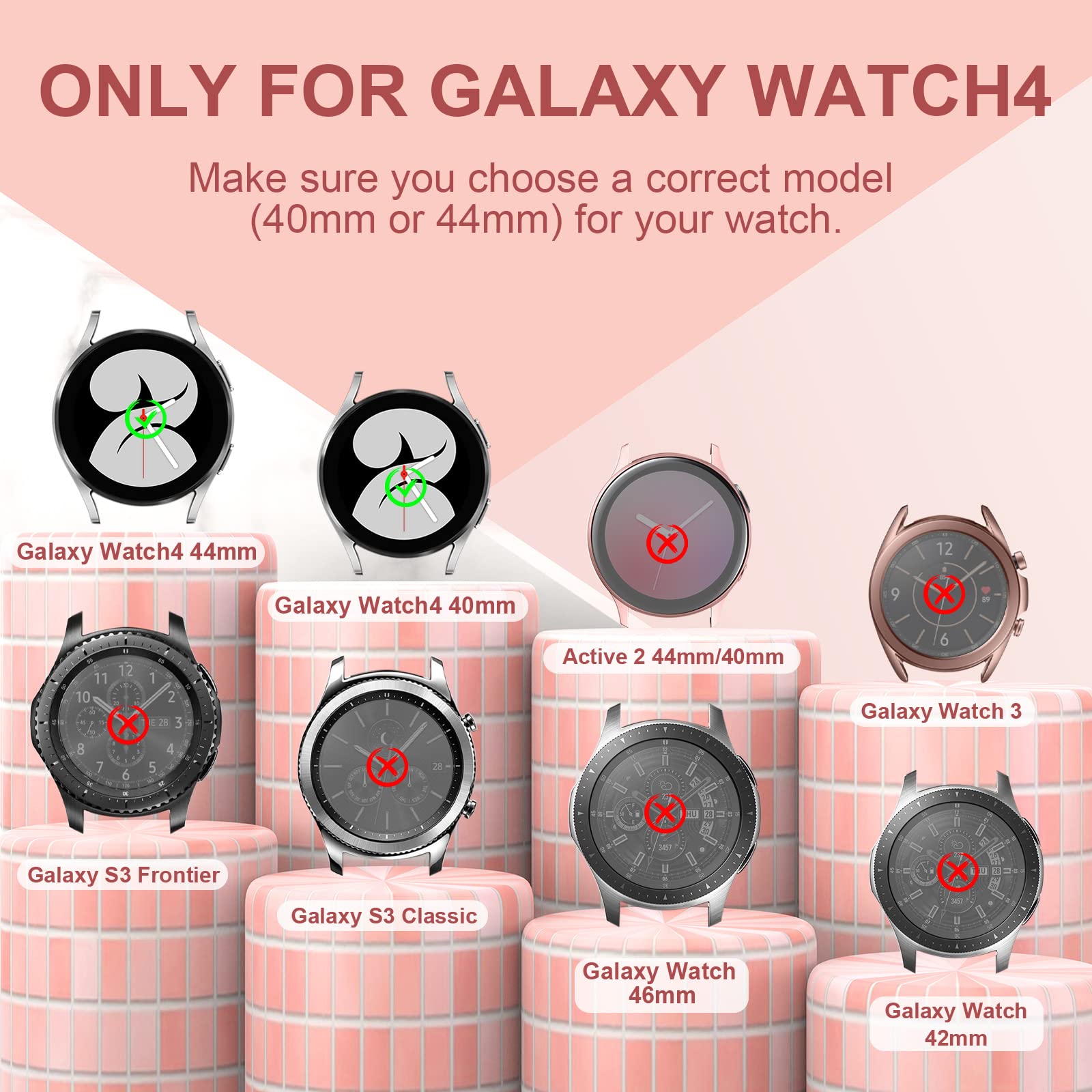 Dabaoza Compatible For Samsung Galaxy Watch 4 5 Band 44Mm With Glitter Bumper Case, Women Black Silicone Soft Comfortable Adjust