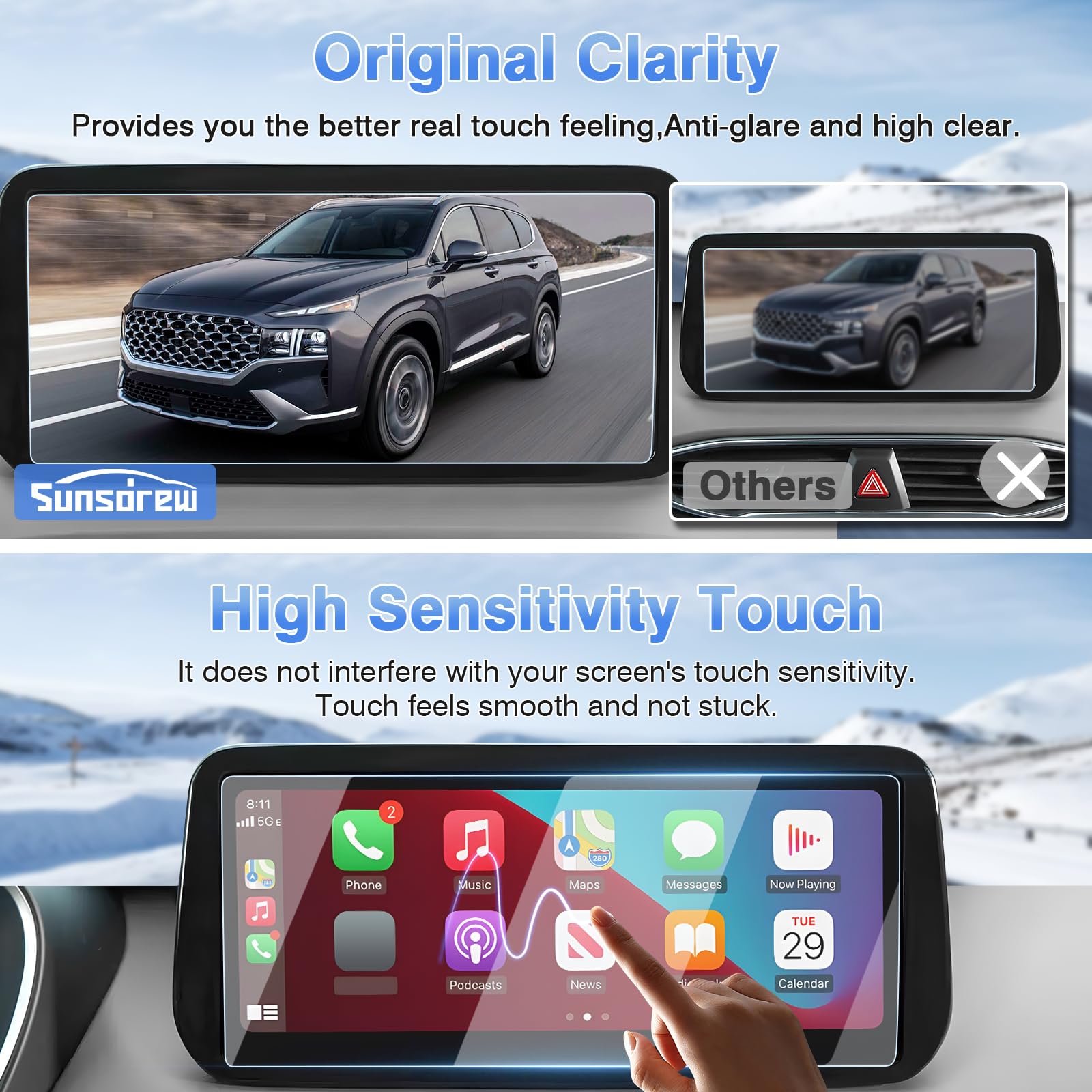 Sunsdrew 2Pcs Screen Protector For 2021 2022 2023 Hyundai Santa Fe (Sel/Xrt/Limited/Calligraphy) 10.25 Inch Touch Screen Radio Display Protector 9H Tempered Glass Protective Film Anti Glare