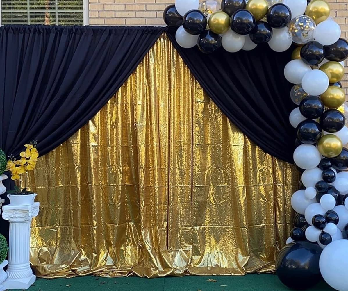 Poise3Ehome 6Ft X 8Ft Gold Sequin Backdrop, Glitter Thick Satin Background Drapes, Sparkly Opaque Photography Curtain, Sequence