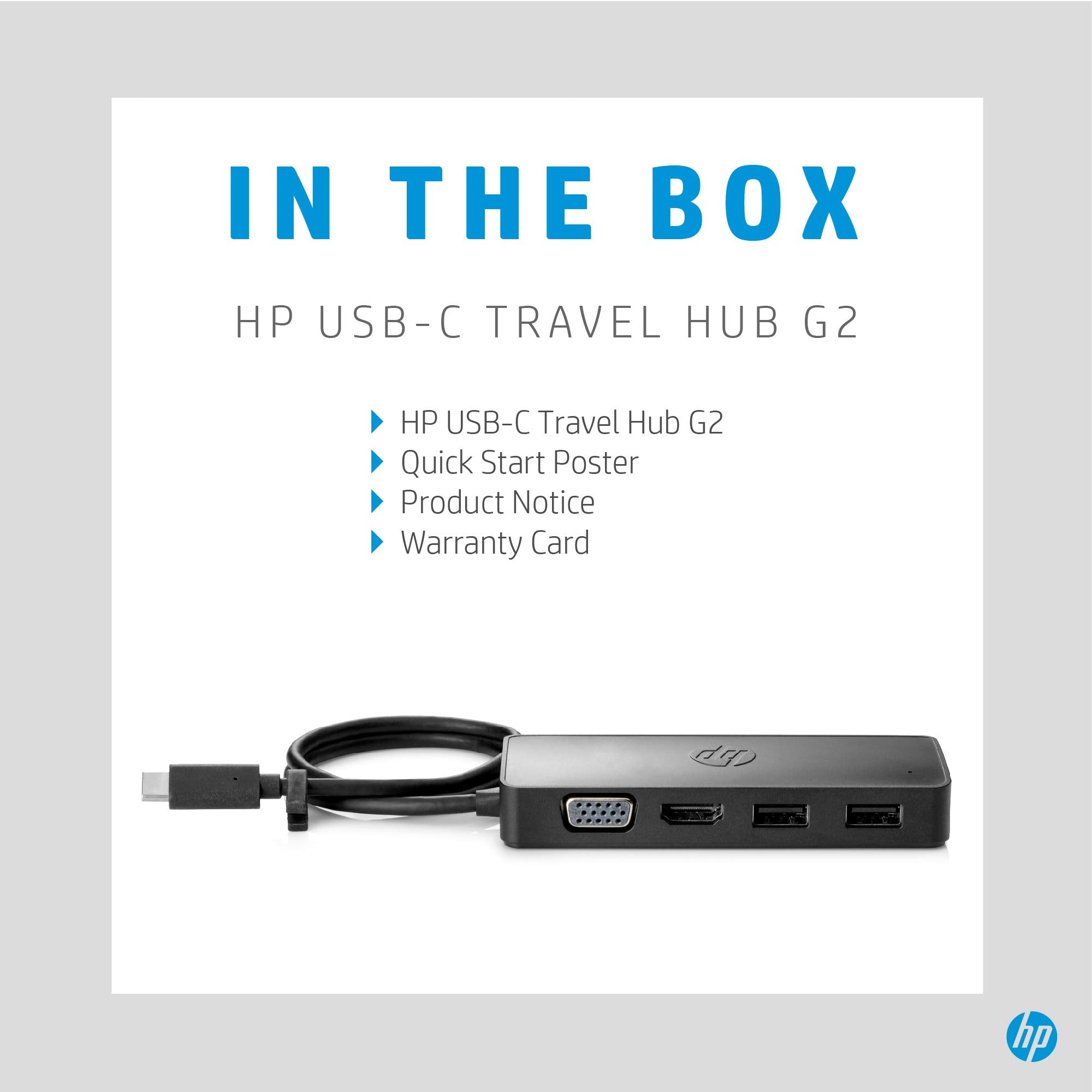 HP USB C� Travel Hub G2   Multi Port Dongle for Charging, Accessories, and Connecting an Extra Display   HDMI, VGA, and Two USB A 3.0 Ports   Scalable Power with 45W, 65W, or 90W Adapter