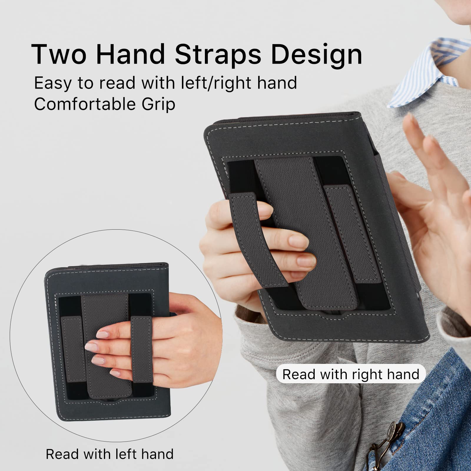 Walnew Stand Case For 6    All New Kindle (2022 Release), Multi Viewing Stand Cover Flip Case With Two Hand Straps And Auto Slee