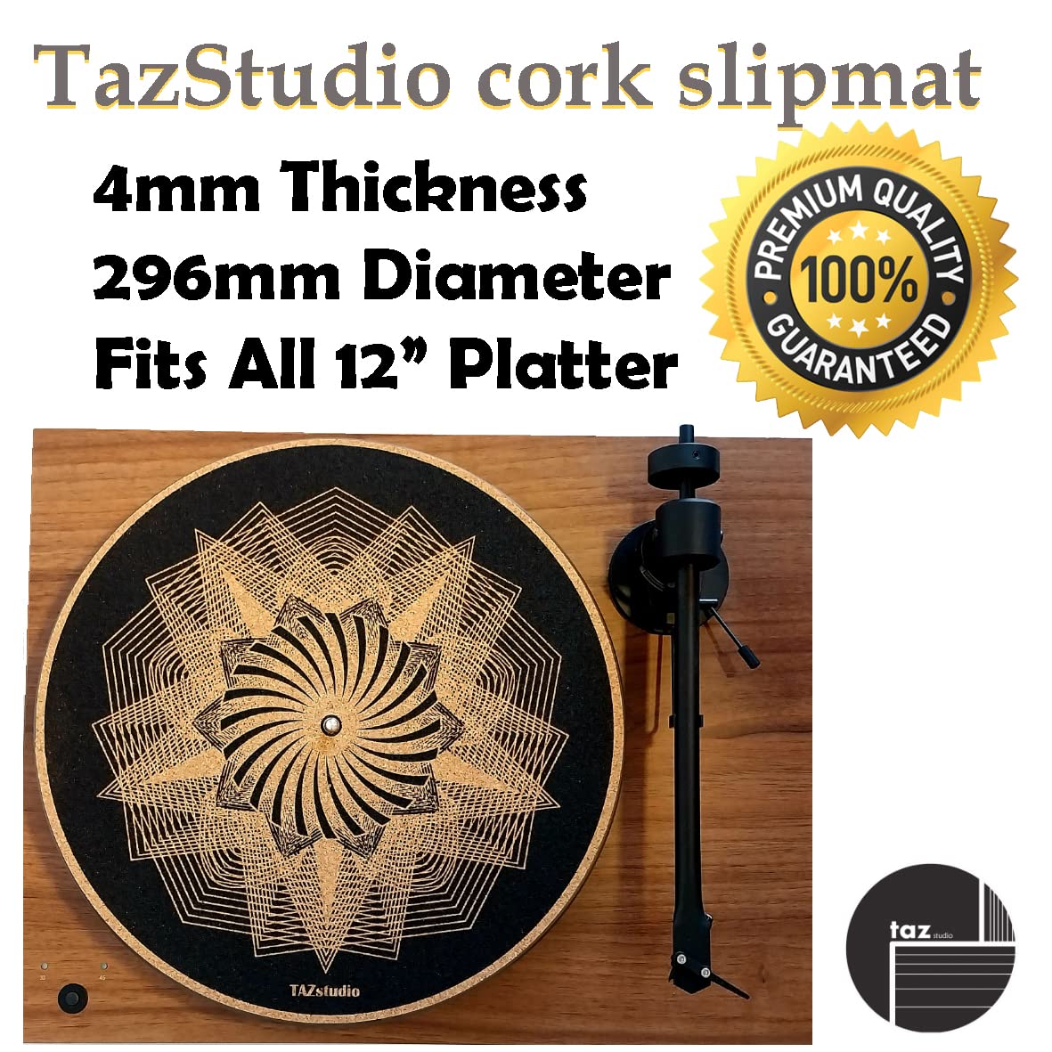 Tazstudio Cork Turntable Mat For Better Sound Support On Vinyl Lp Record Player   Original Geometric Design Psychedelic Geometri