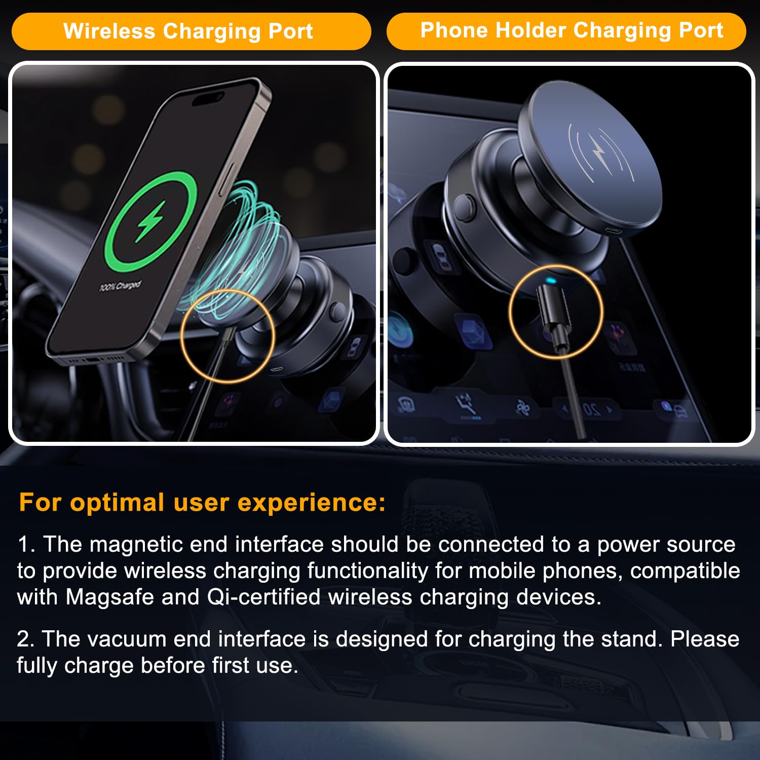 Jkoailiwi 15W Wireless Charger Suction Magnetic Phone Holder For Magsafe, 360 Adjustable Magnetic Suction Car Mount, Vacuum Phon