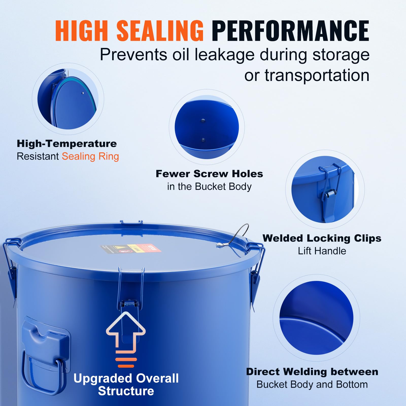 Vevor Fryer Grease Bucket, 8 Gal Oil Disposal Caddy Carbon Steel Fryer Oil Bucket With Rust-Proof Coating, Oil Transport Contain