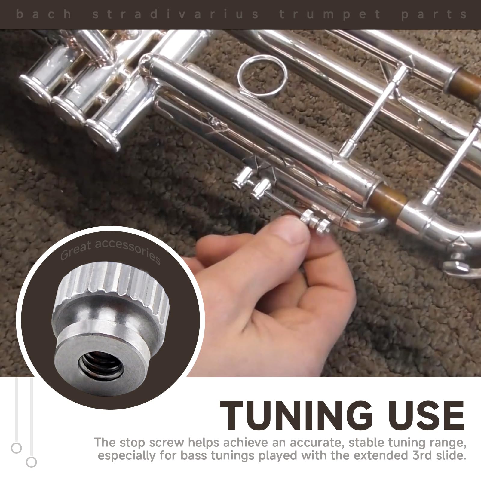 (Pack Of 2) Bach Stradivari Trumpet 1St And 3Rd Tuning Slide Trigger Lever Trigger Stop Lever Screw Nut Parts Replacement Achiev