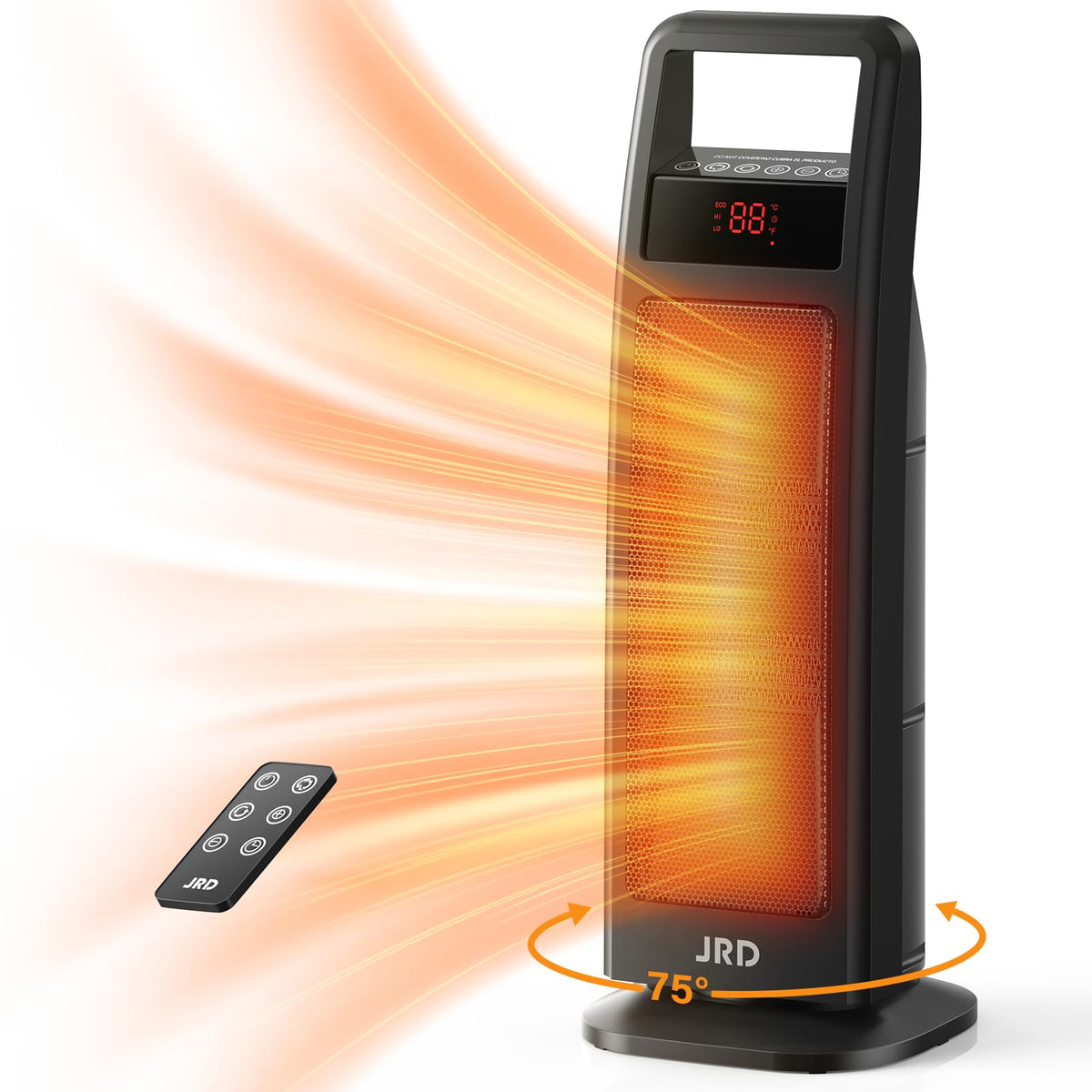 Jrd Space Heater Indoor With Thermostat, 24 Inch Portable Heater With 75Oscillation, 1500W Ptc Ceramic Heater With Remote, 3 Mod